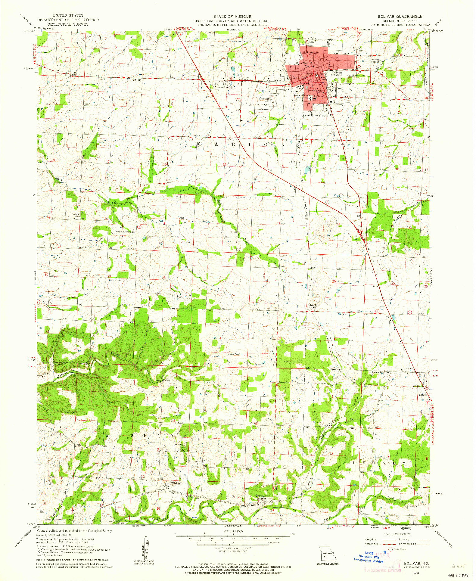 USGS 1:24000-SCALE QUADRANGLE FOR BOLIVAR, MO 1961