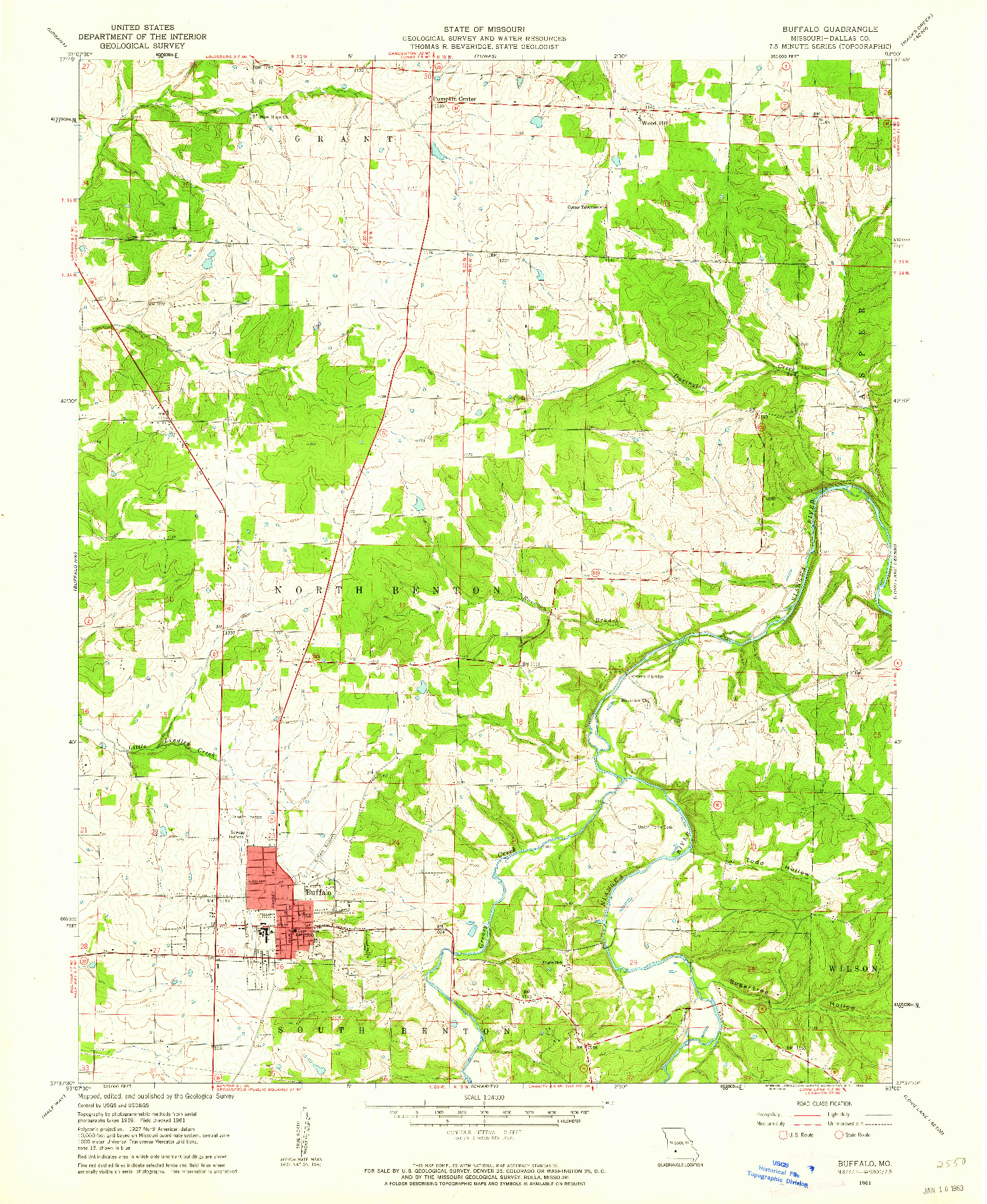 USGS 1:24000-SCALE QUADRANGLE FOR BUFFALO, MO 1961