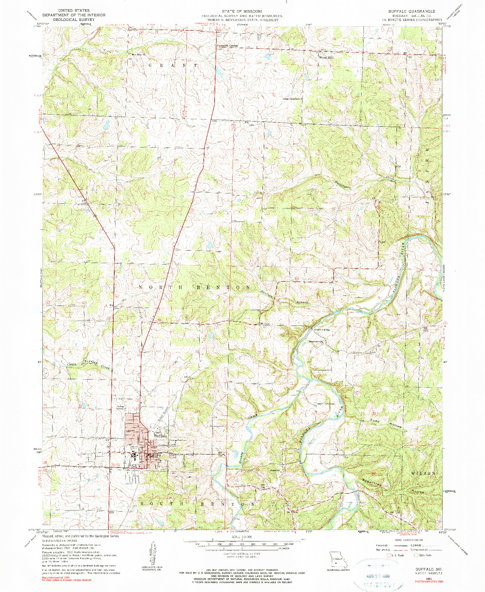 USGS 1:24000-SCALE QUADRANGLE FOR BUFFALO, MO 1961