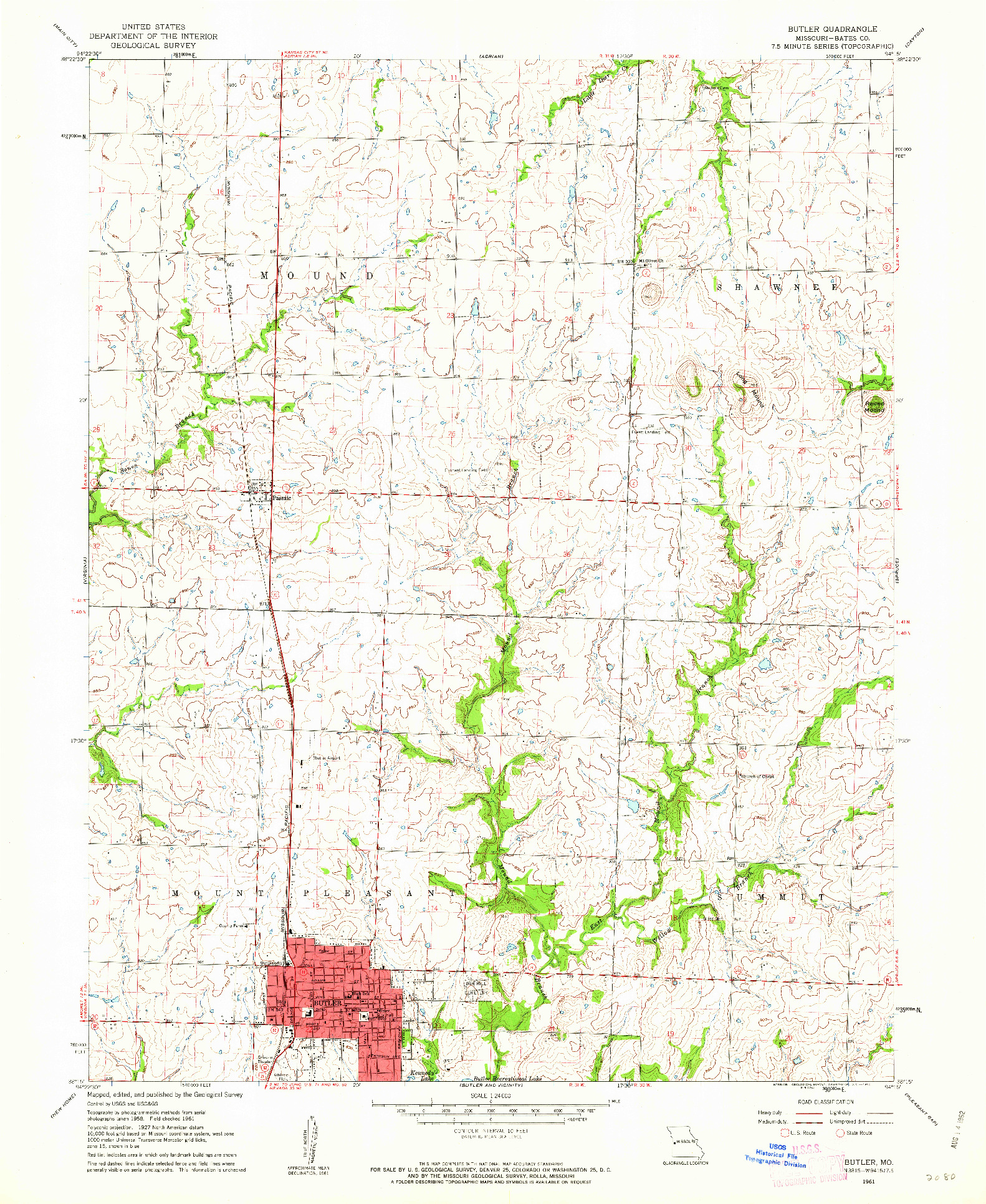 USGS 1:24000-SCALE QUADRANGLE FOR BUTLER, MO 1961