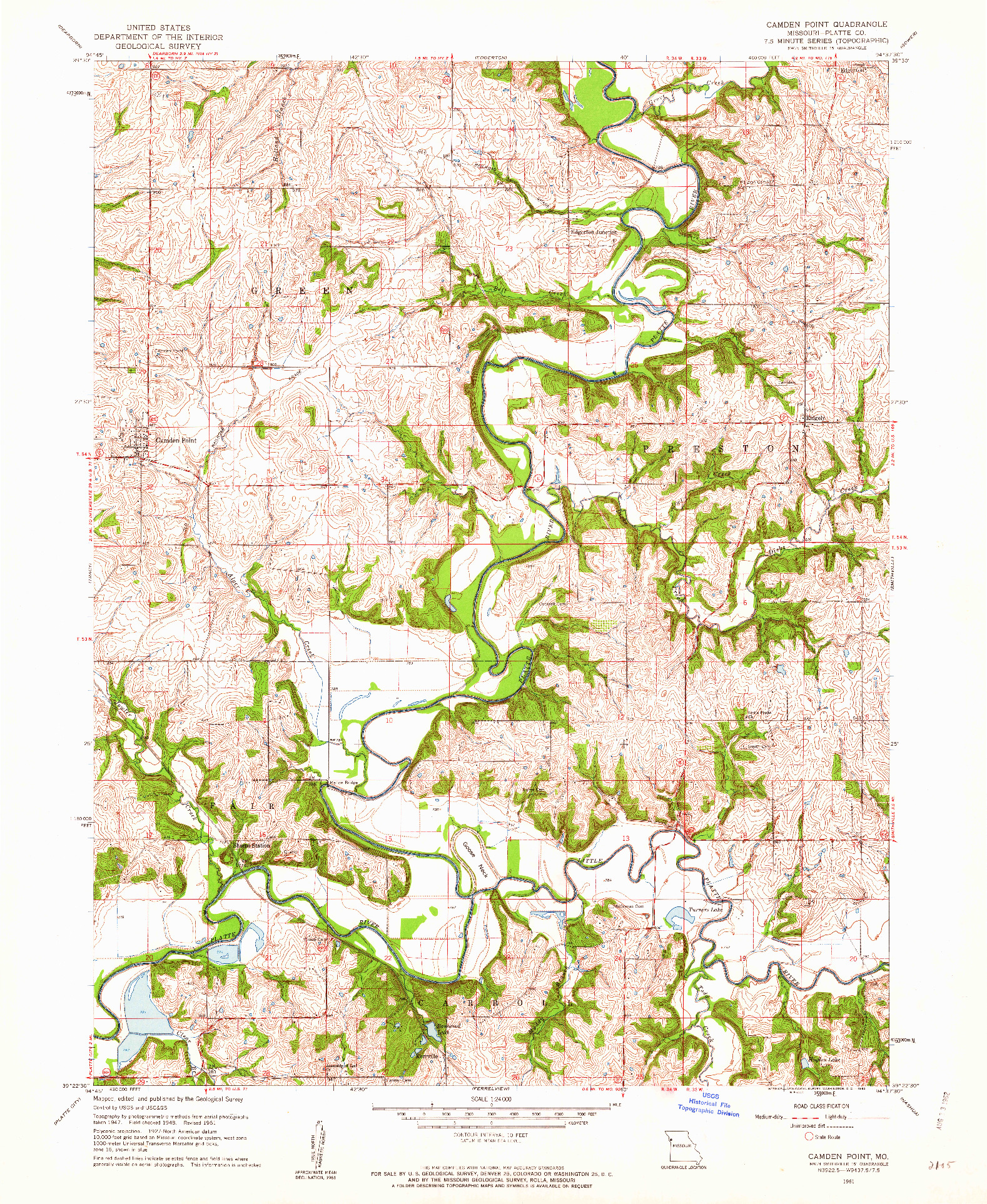 USGS 1:24000-SCALE QUADRANGLE FOR CAMDEN POINT, MO 1961