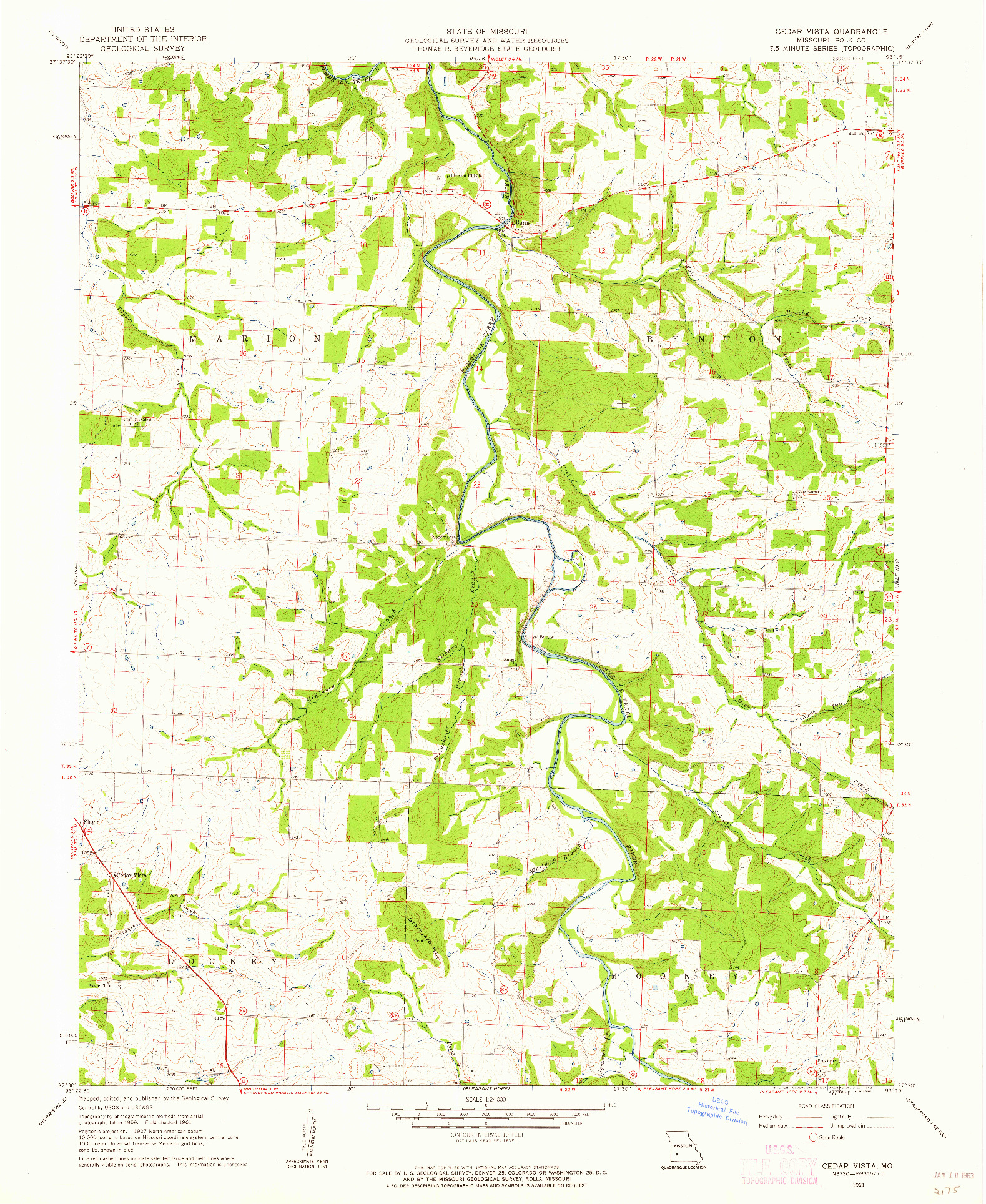 USGS 1:24000-SCALE QUADRANGLE FOR CEDAR VISTA, MO 1961