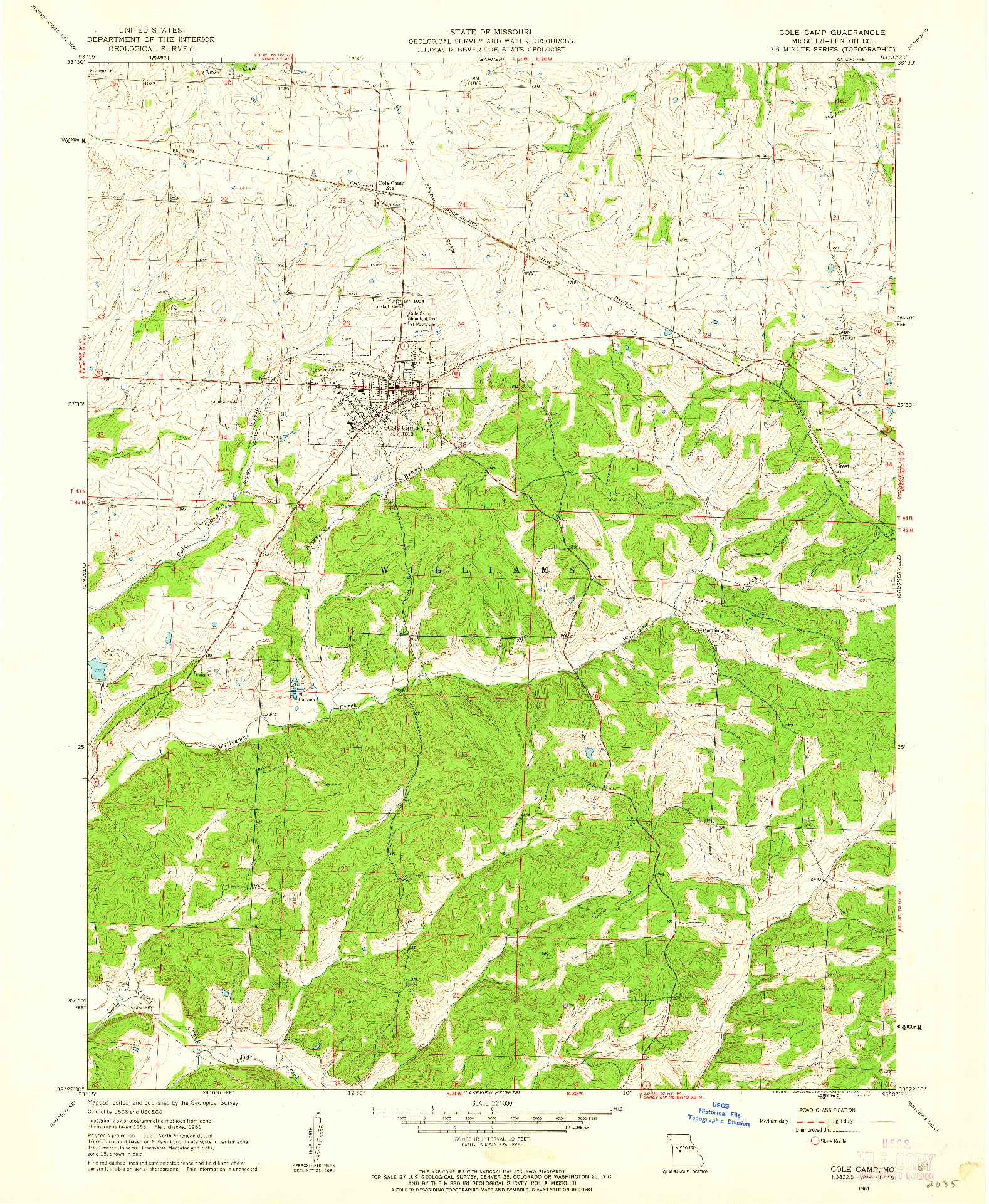 USGS 1:24000-SCALE QUADRANGLE FOR COLE CAMP, MO 1961