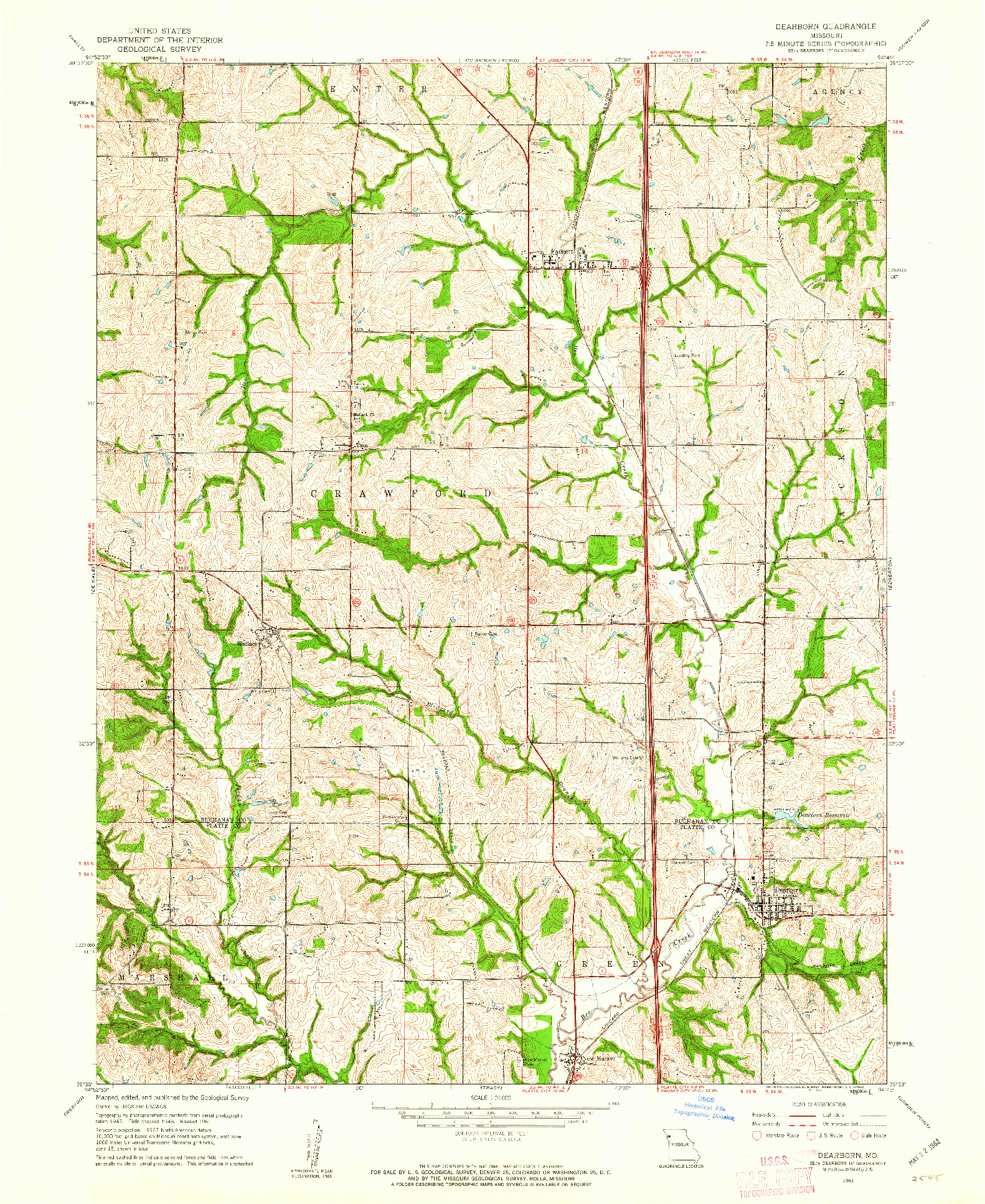 USGS 1:24000-SCALE QUADRANGLE FOR DEARBORN, MO 1961