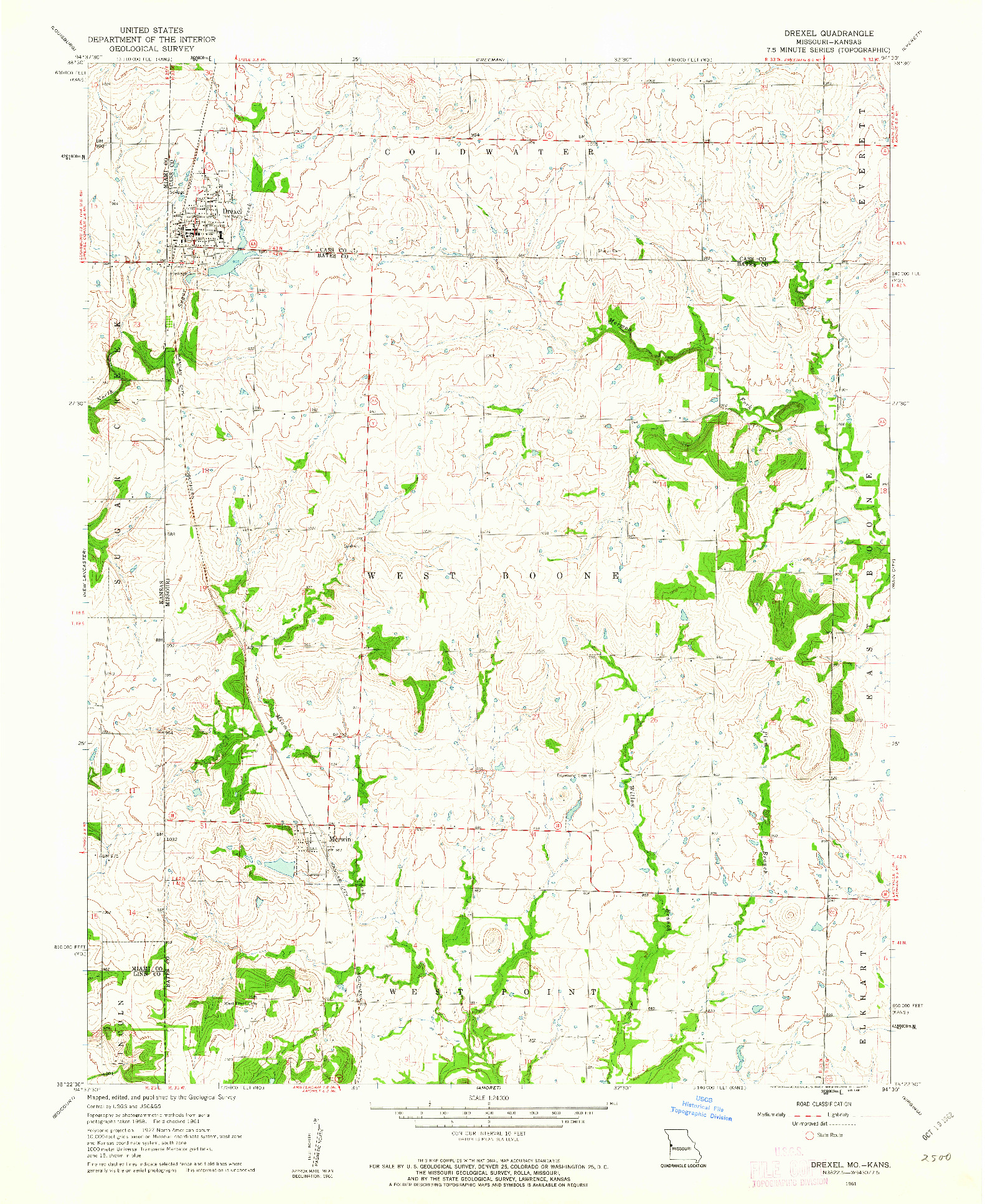 USGS 1:24000-SCALE QUADRANGLE FOR DREXEL, MO 1961