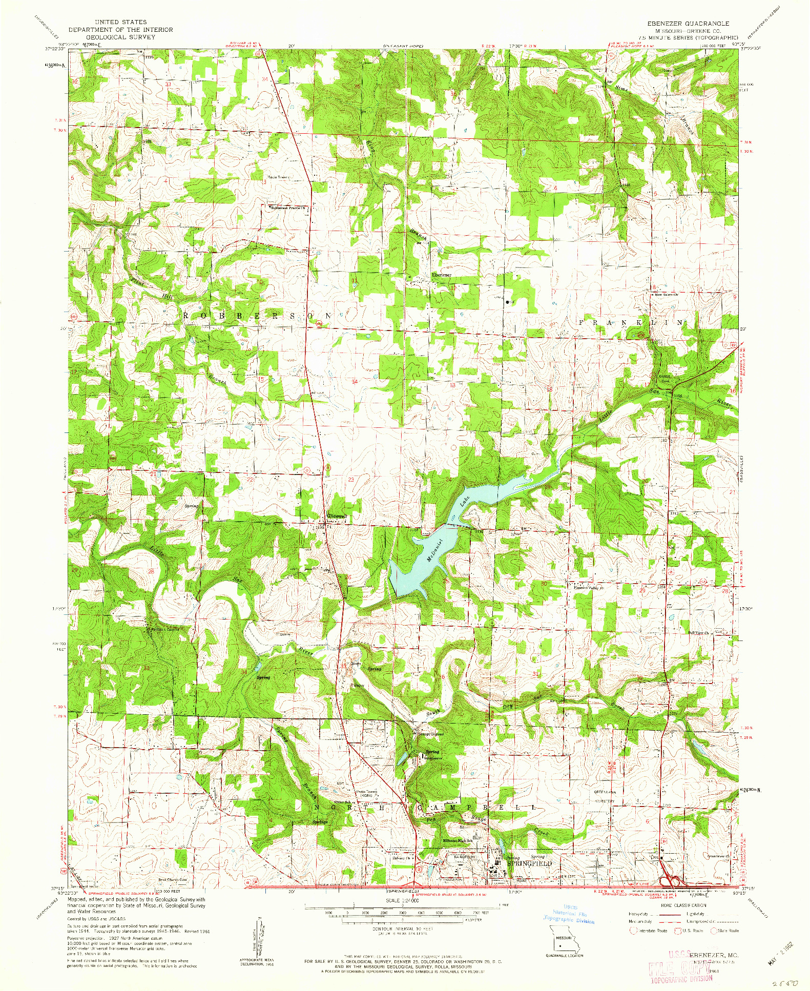 USGS 1:24000-SCALE QUADRANGLE FOR EBENEZER, MO 1961