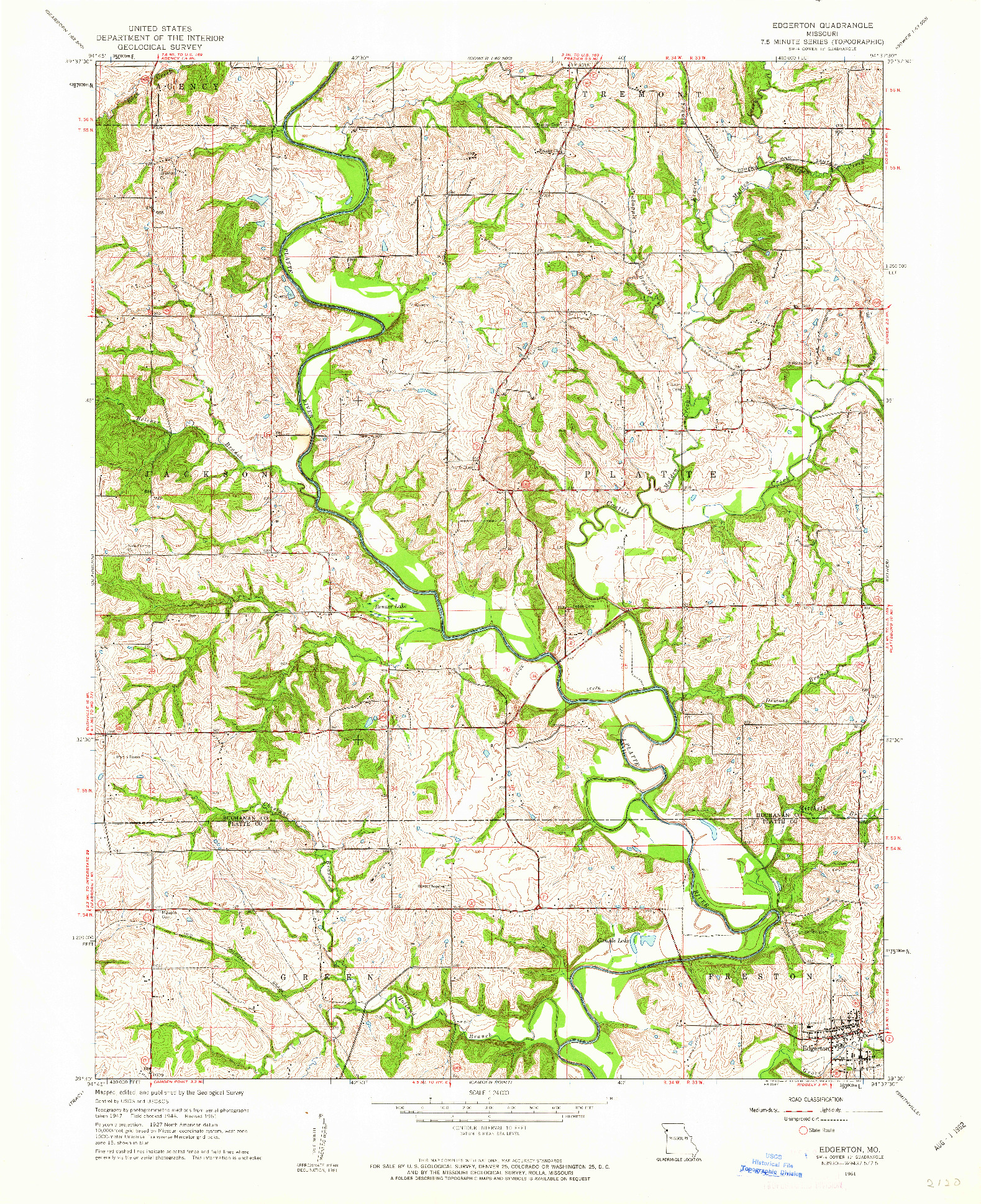 USGS 1:24000-SCALE QUADRANGLE FOR EDGERTON, MO 1961
