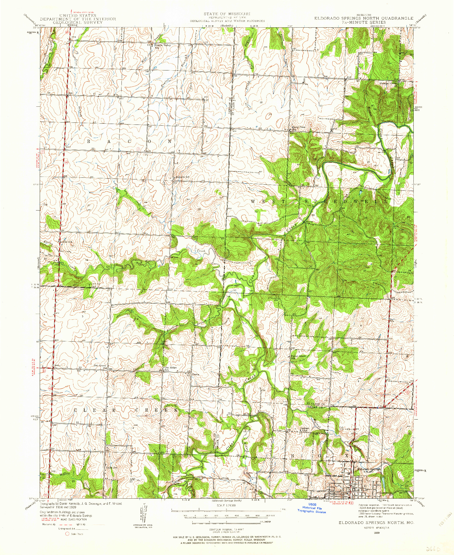 USGS 1:24000-SCALE QUADRANGLE FOR ELDORADO SPRINGS NORTH, MO 1939