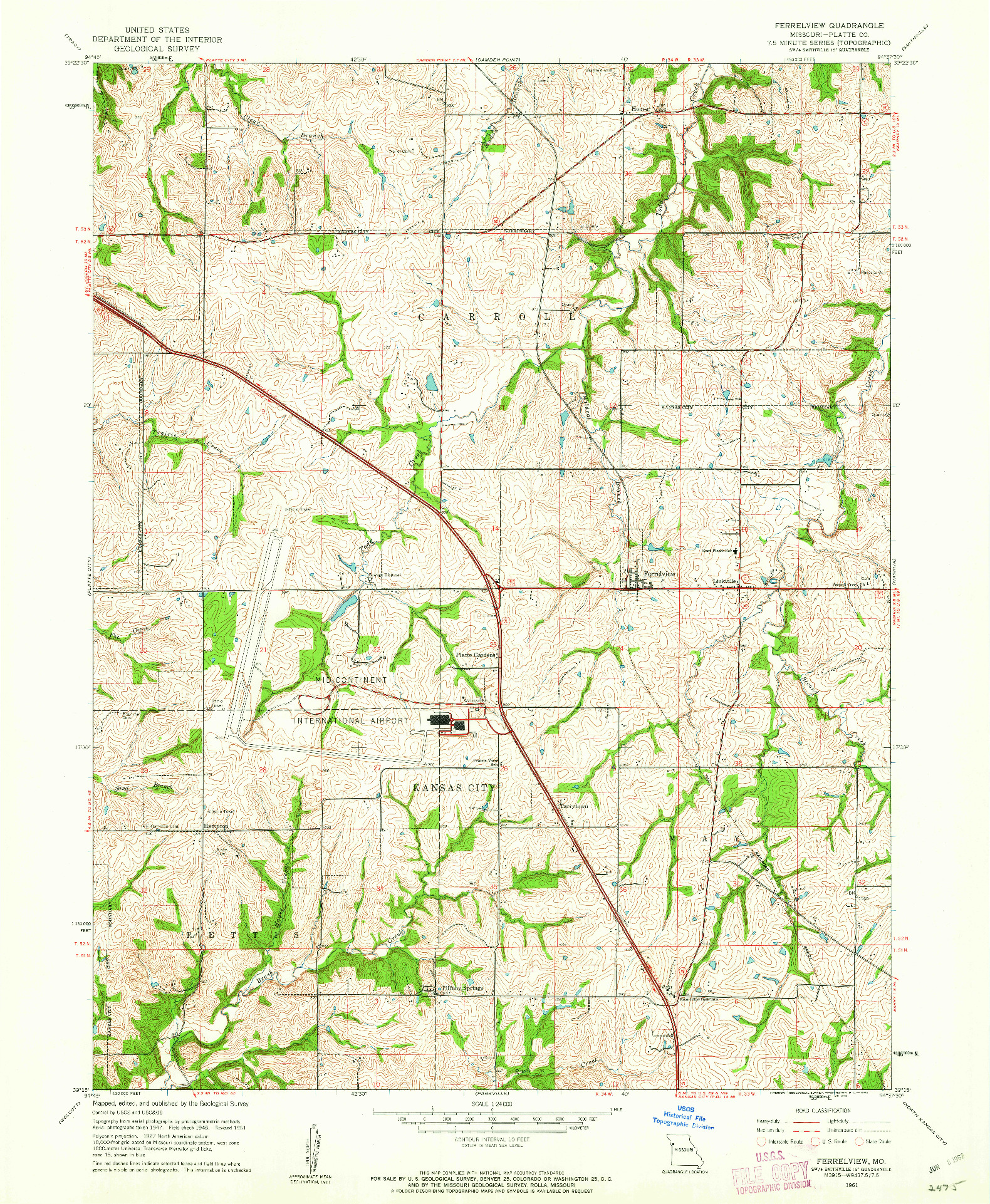 USGS 1:24000-SCALE QUADRANGLE FOR FERRELVIEW, MO 1961