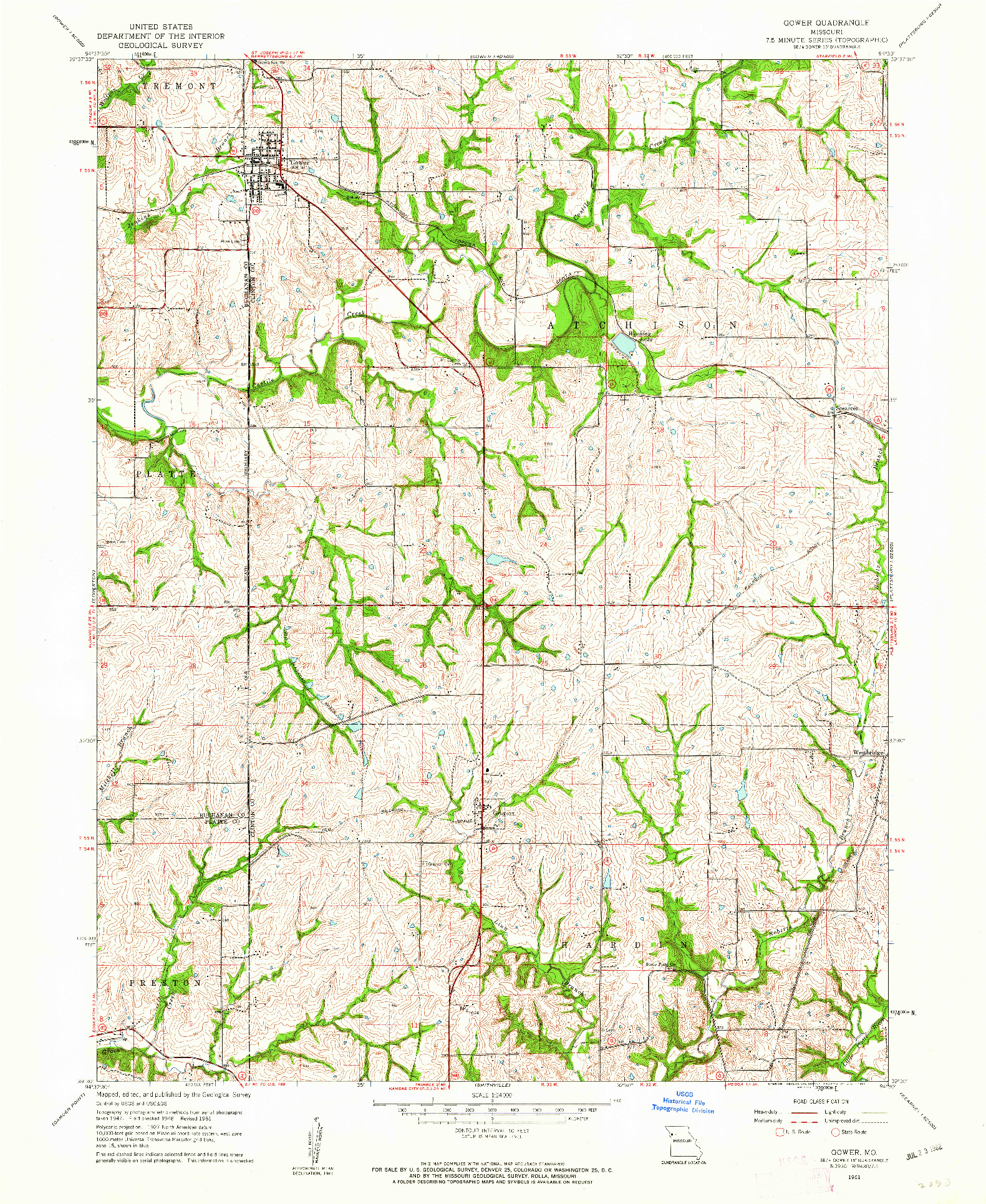 USGS 1:24000-SCALE QUADRANGLE FOR GOWER, MO 1961