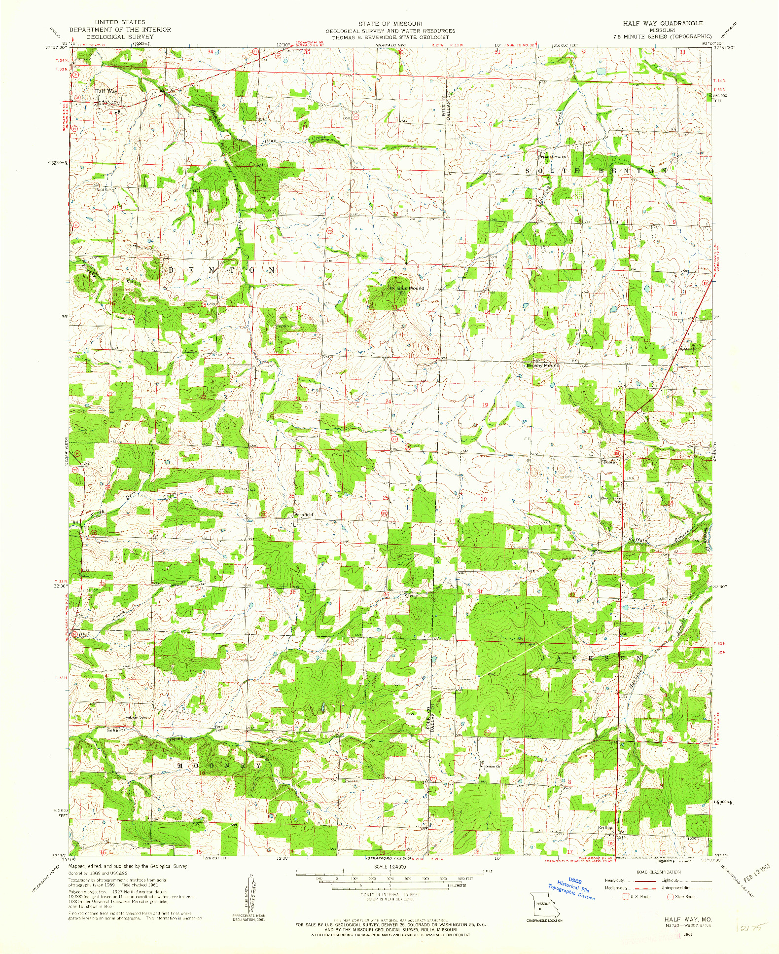 USGS 1:24000-SCALE QUADRANGLE FOR HALF WAY, MO 1961