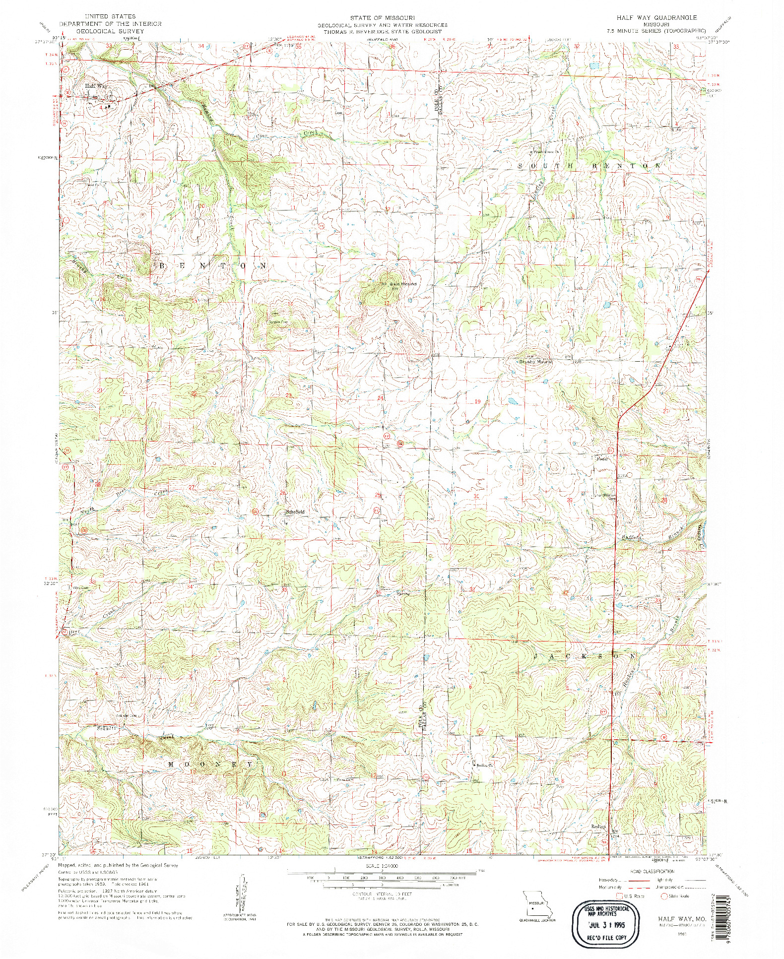 USGS 1:24000-SCALE QUADRANGLE FOR HALF WAY, MO 1961