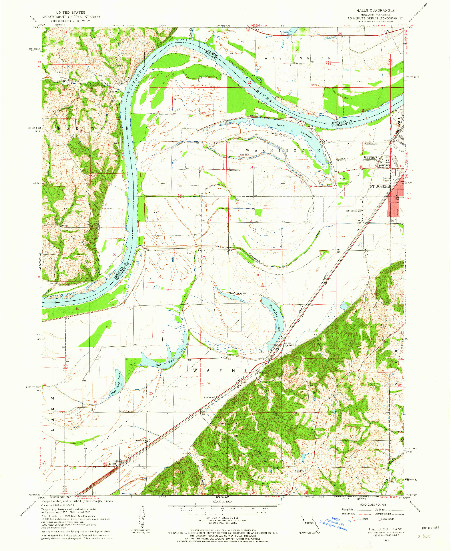 USGS 1:24000-SCALE QUADRANGLE FOR HALLS, MO 1961
