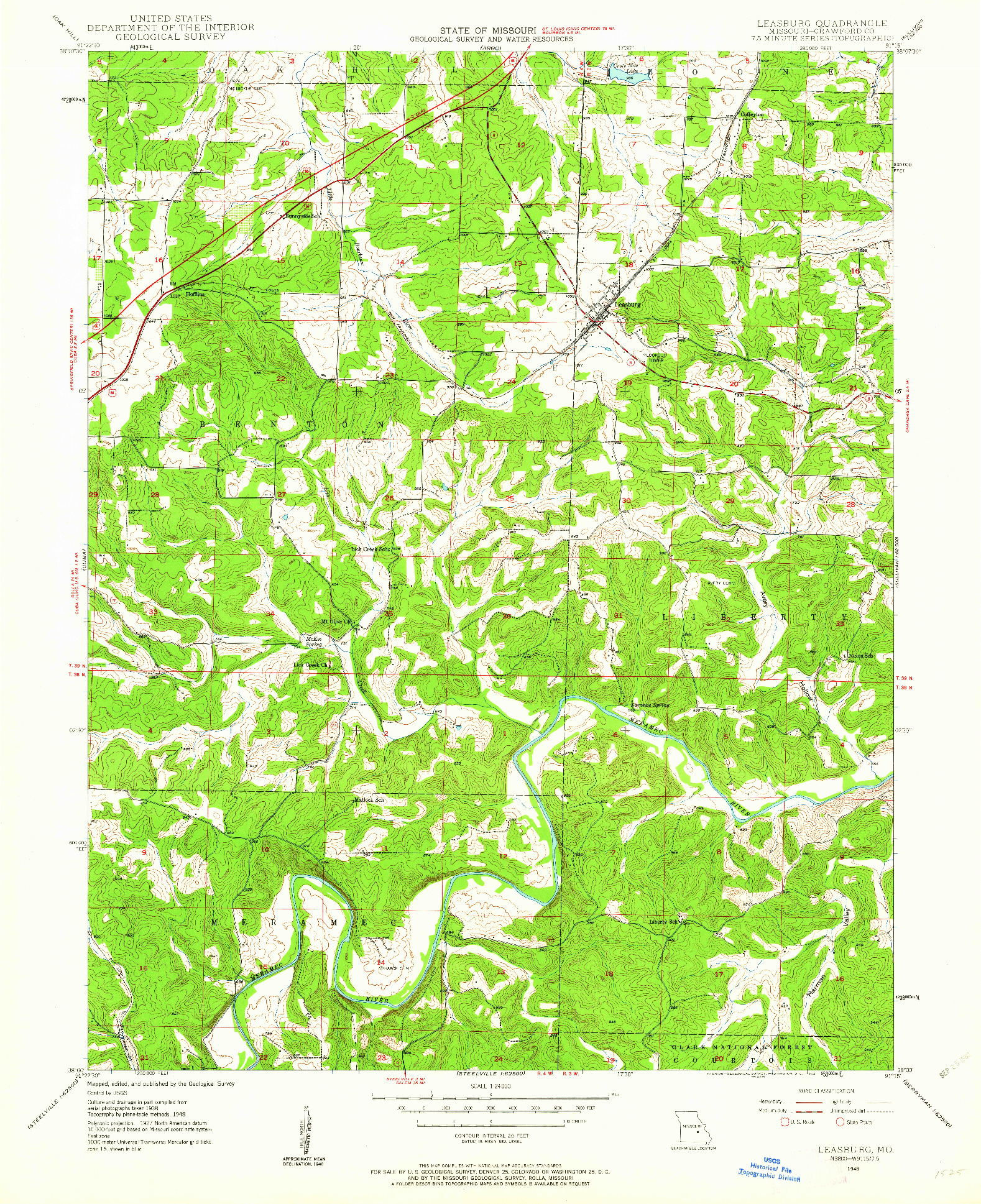 USGS 1:24000-SCALE QUADRANGLE FOR LEASBURG, MO 1948