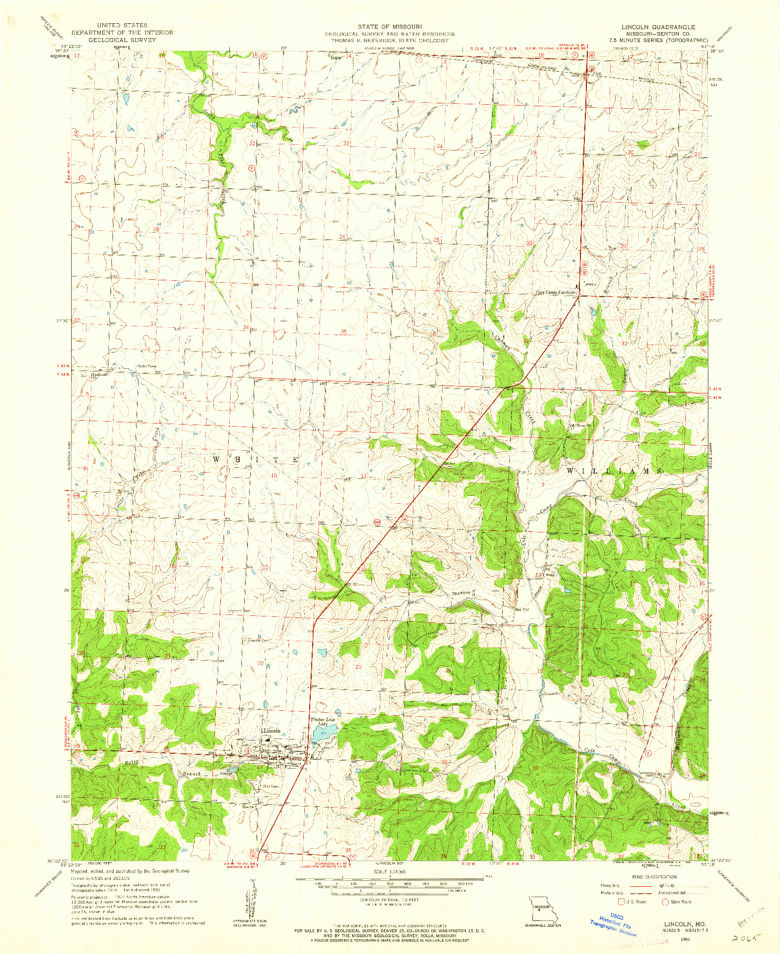 USGS 1:24000-SCALE QUADRANGLE FOR LINCOLN, MO 1961