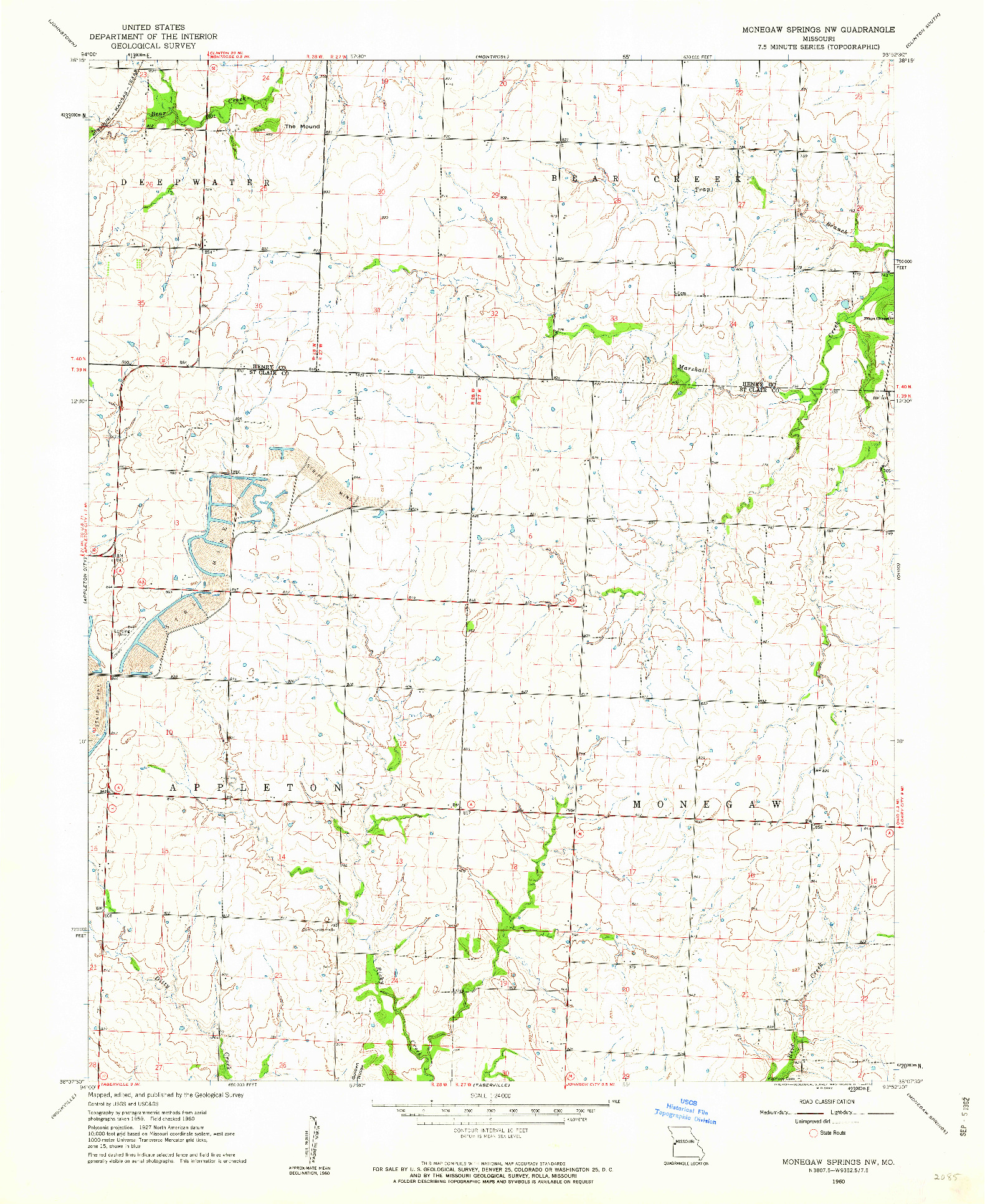 USGS 1:24000-SCALE QUADRANGLE FOR MONEGAW SPRINGS NW, MO 1960