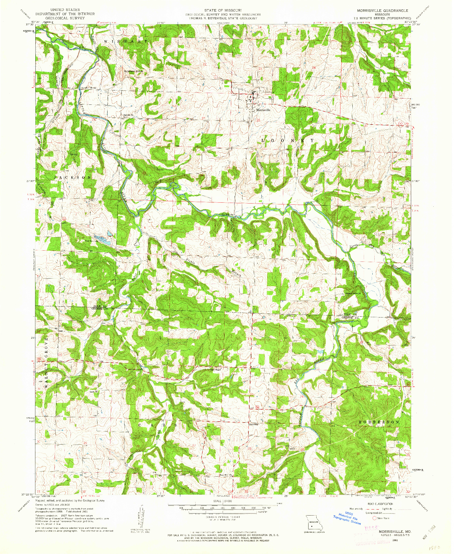 USGS 1:24000-SCALE QUADRANGLE FOR MORRISVILLE, MO 1961