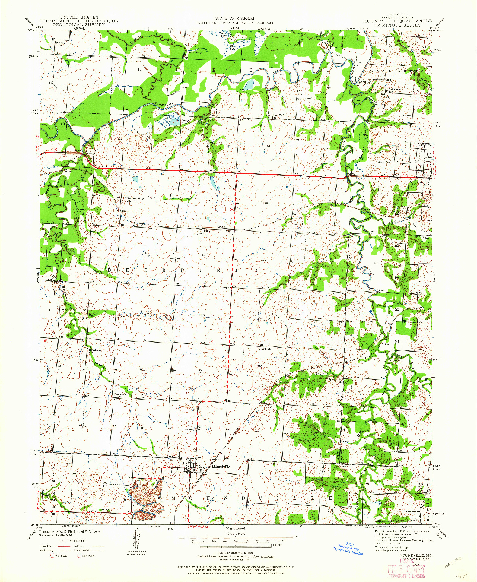 USGS 1:24000-SCALE QUADRANGLE FOR MOUNDVILLE, MO 1939