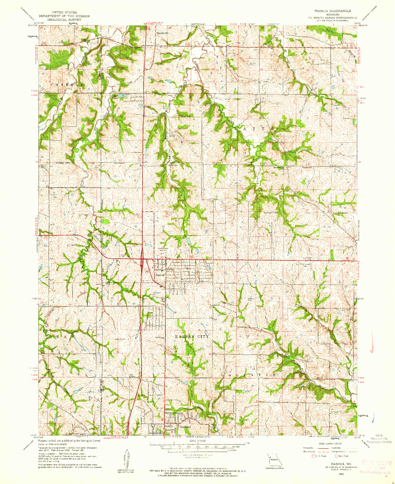 USGS 1:24000-SCALE QUADRANGLE FOR NASHUA, MO 1961