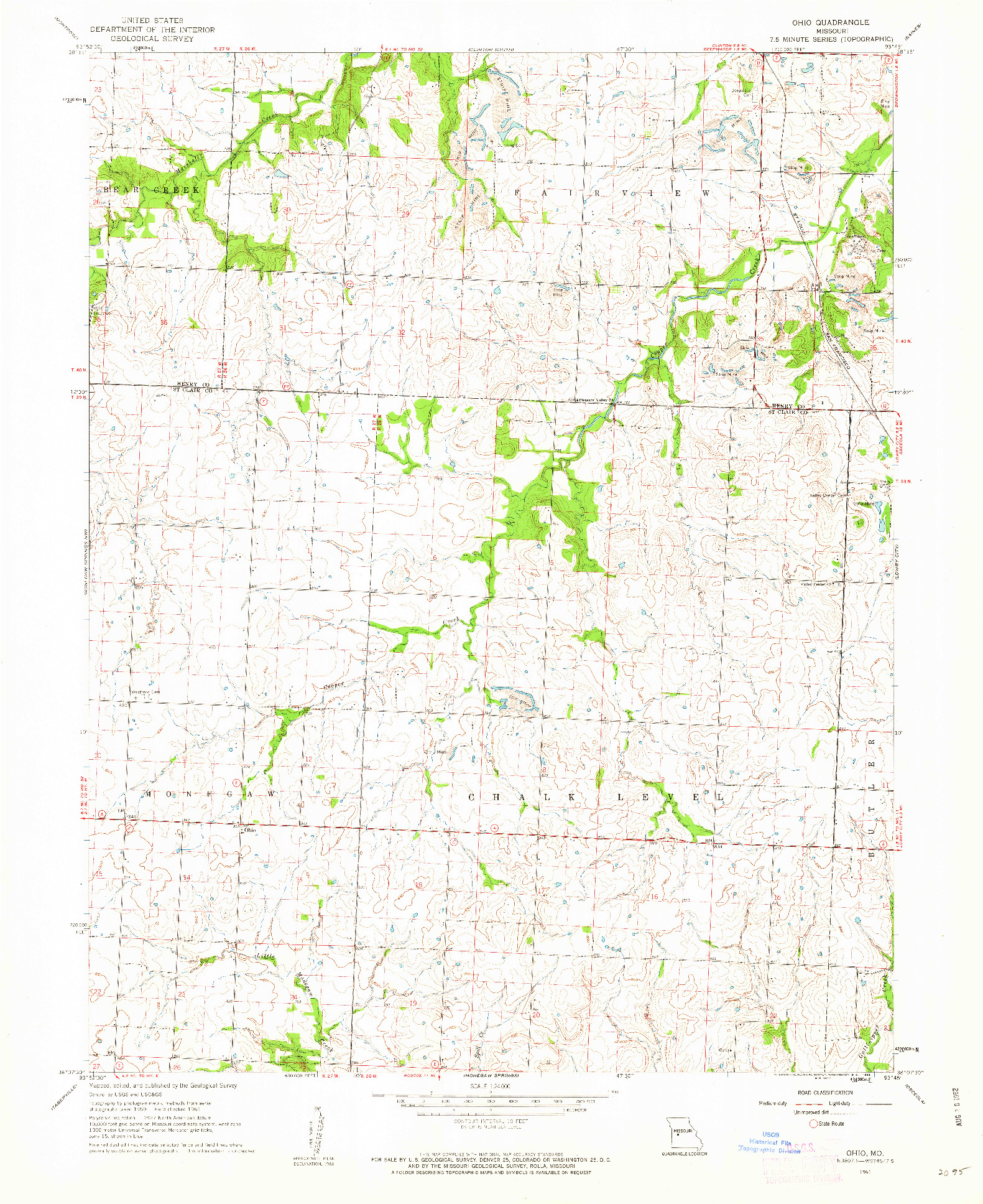 USGS 1:24000-SCALE QUADRANGLE FOR OHIO, MO 1961