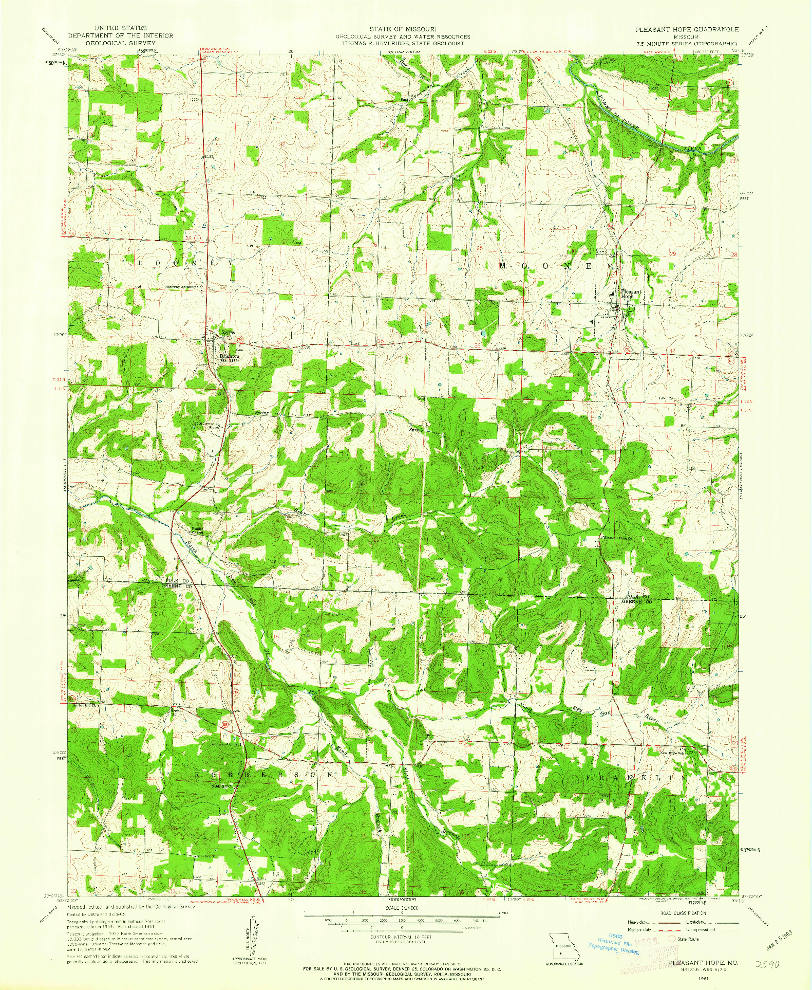 USGS 1:24000-SCALE QUADRANGLE FOR PLEASANT HOPE, MO 1961