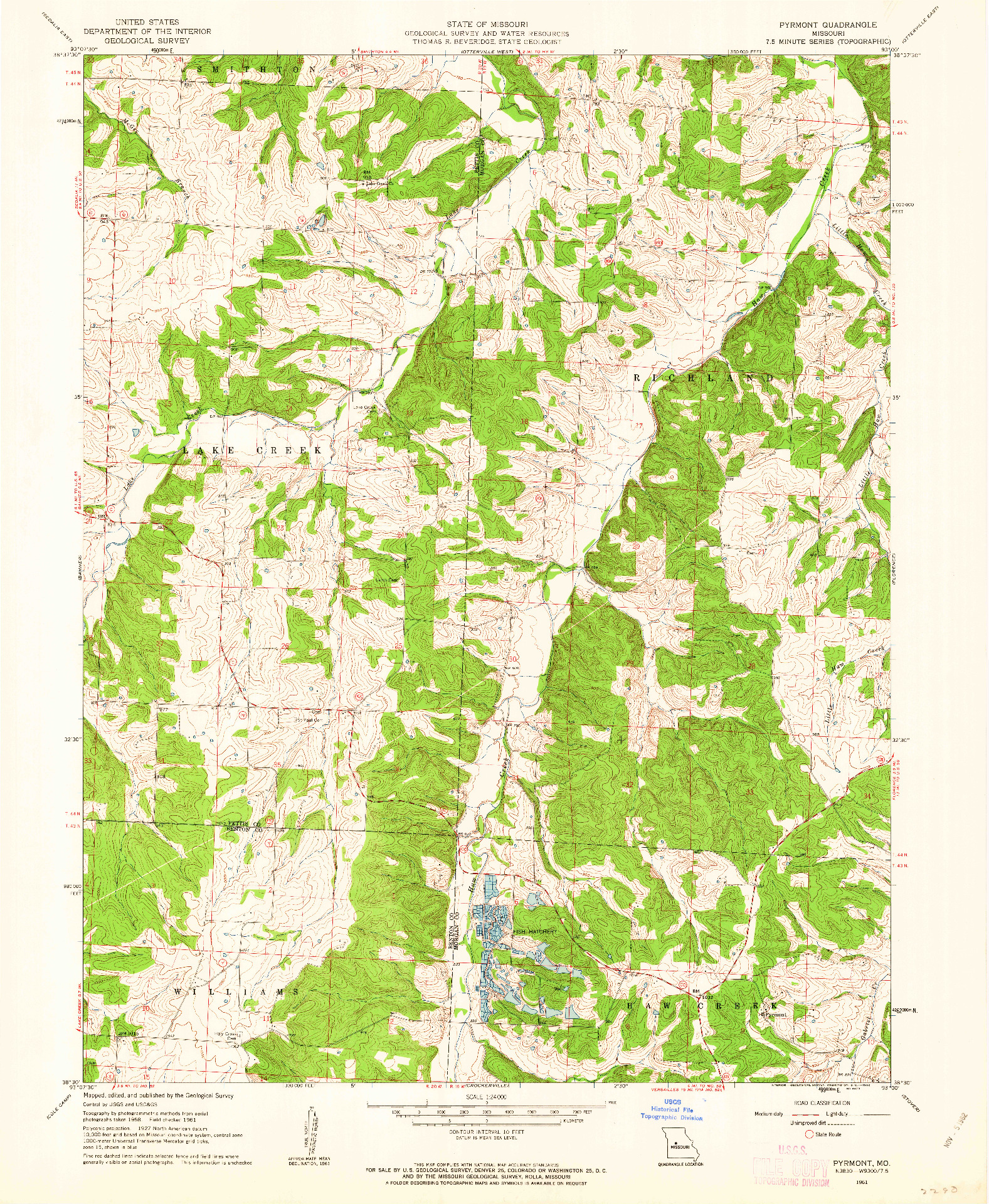 USGS 1:24000-SCALE QUADRANGLE FOR PYRMONT, MO 1961