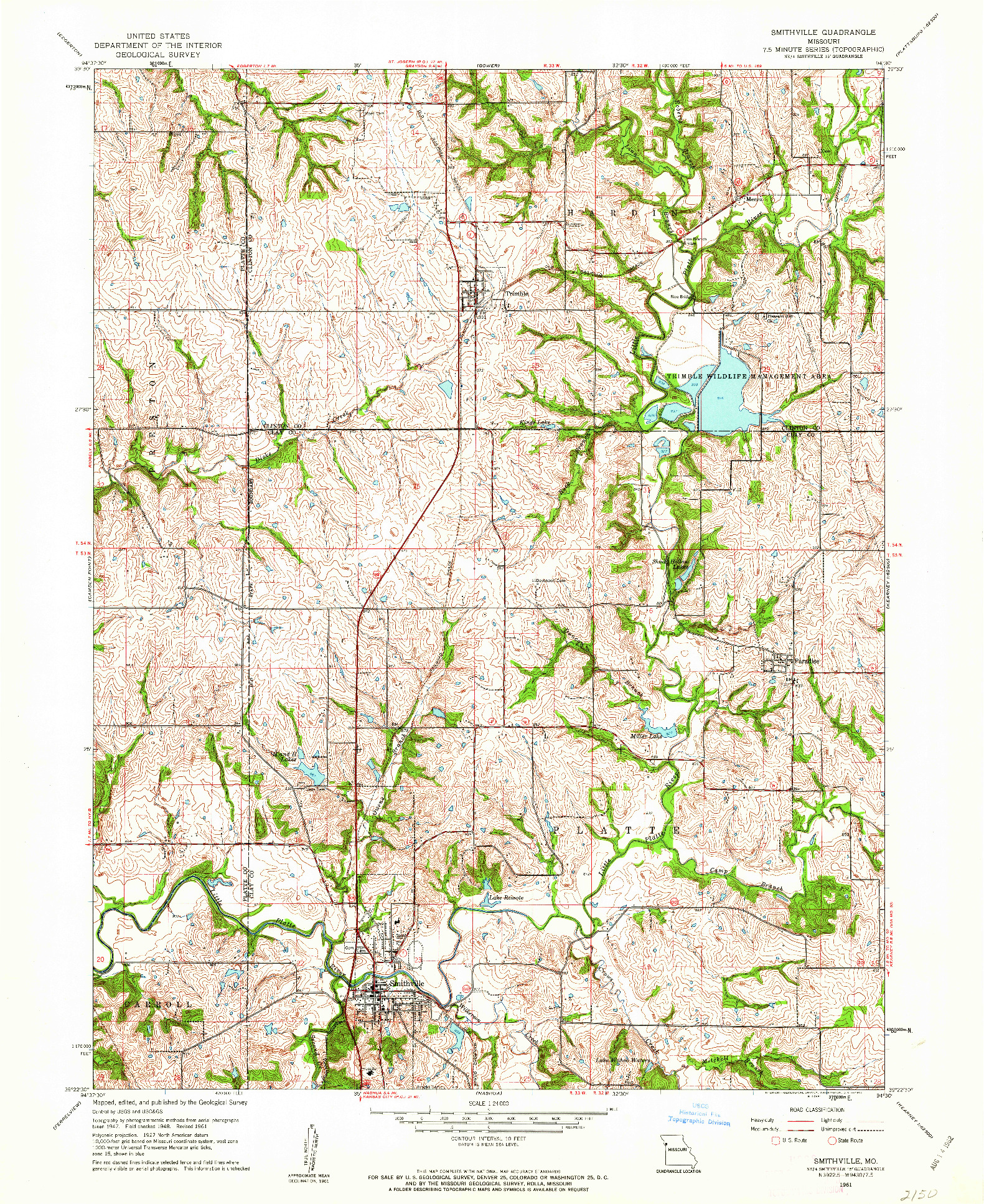 USGS 1:24000-SCALE QUADRANGLE FOR SMITHVILLE, MO 1961