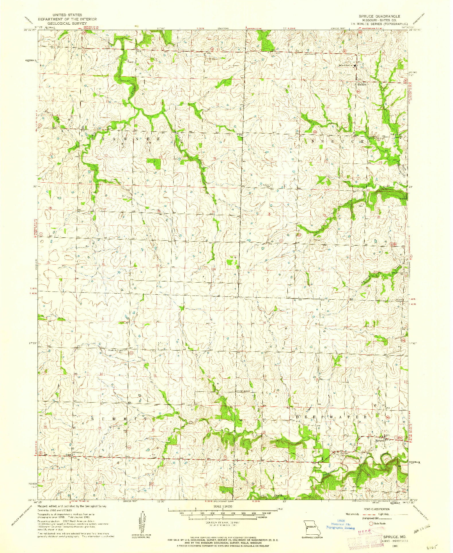 USGS 1:24000-SCALE QUADRANGLE FOR SPRUCE, MO 1961
