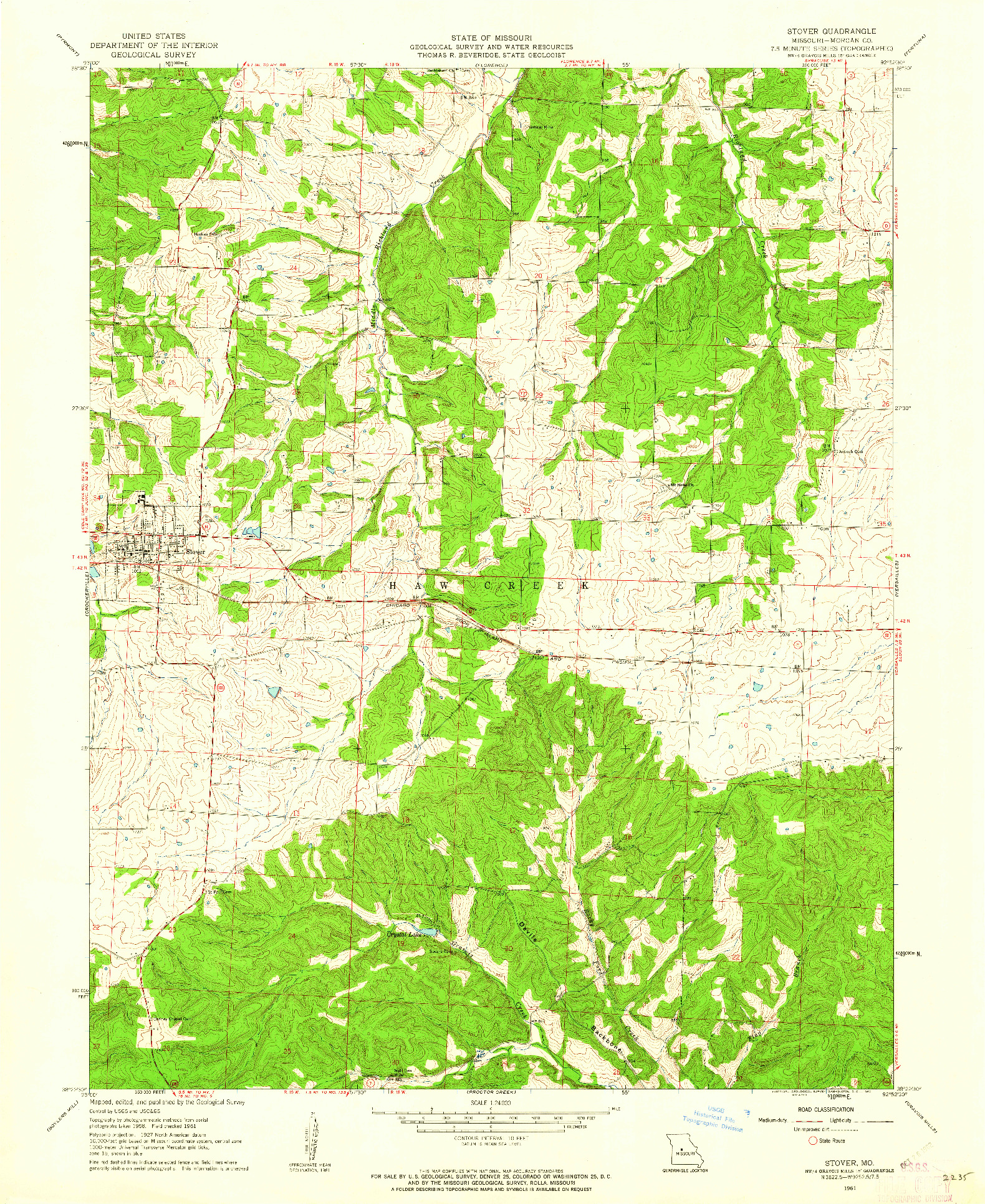 USGS 1:24000-SCALE QUADRANGLE FOR STOVER, MO 1961
