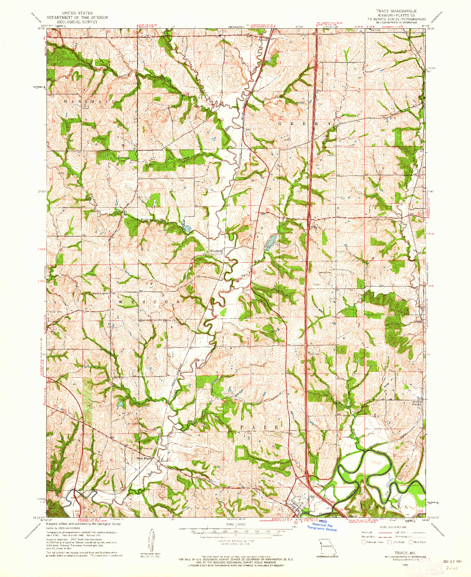 USGS 1:24000-SCALE QUADRANGLE FOR TRACY, MO 1961