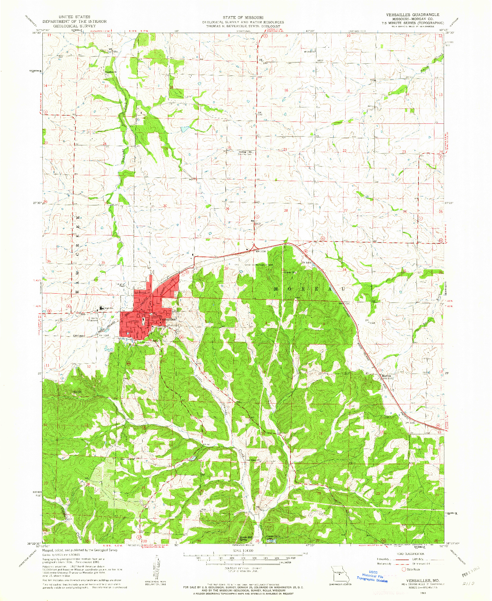 USGS 1:24000-SCALE QUADRANGLE FOR VERSAILLES, MO 1961