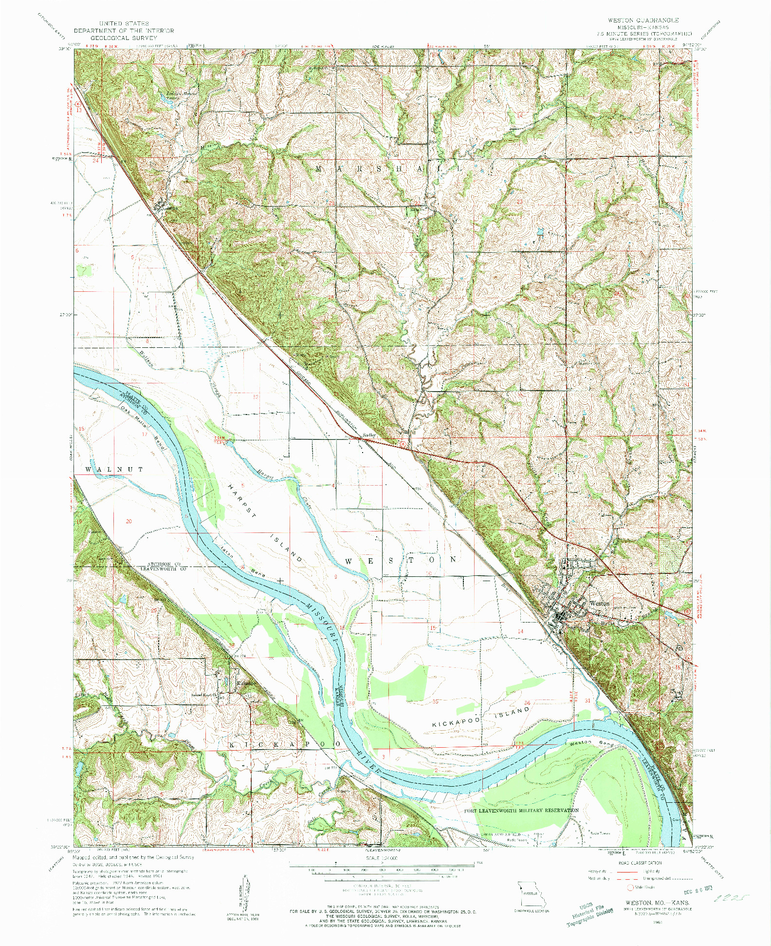 USGS 1:24000-SCALE QUADRANGLE FOR WESTON, MO 1961