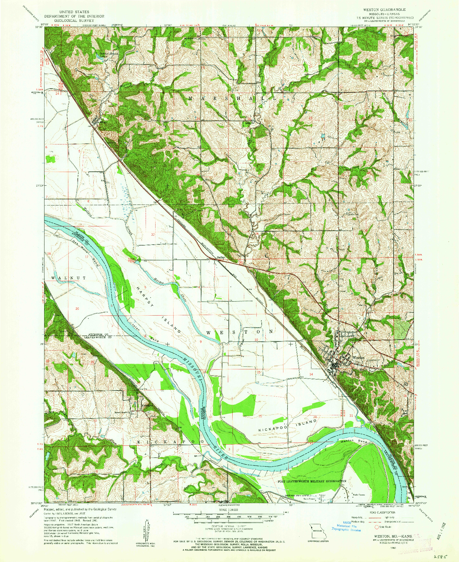 USGS 1:24000-SCALE QUADRANGLE FOR WESTON, MO 1961