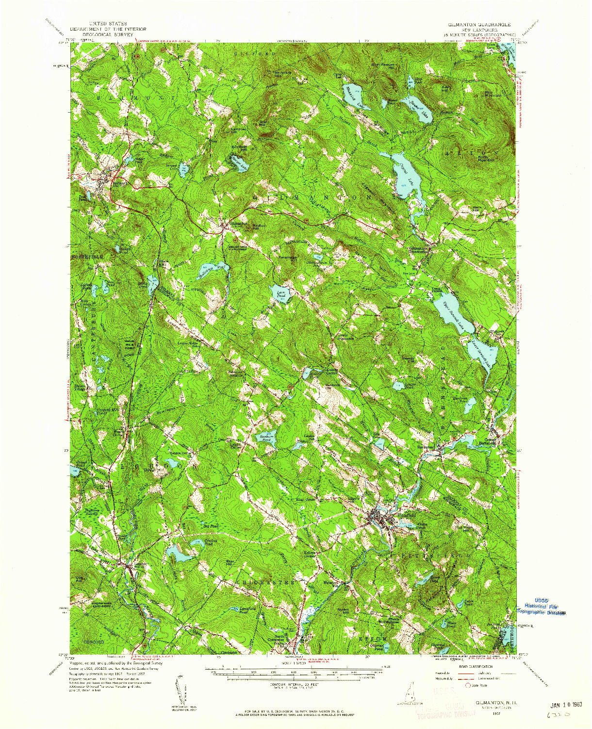 USGS 1:62500-SCALE QUADRANGLE FOR GILMANTON, NH 1957