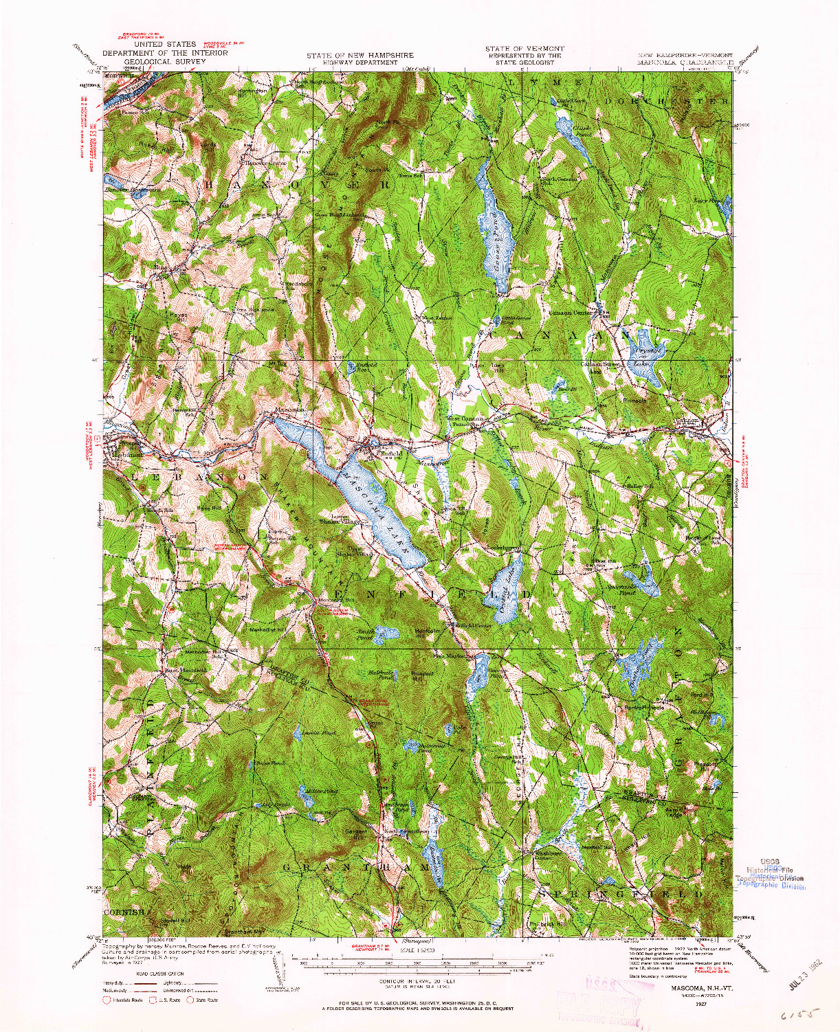 USGS 1:62500-SCALE QUADRANGLE FOR MASCOMA, NH 1927