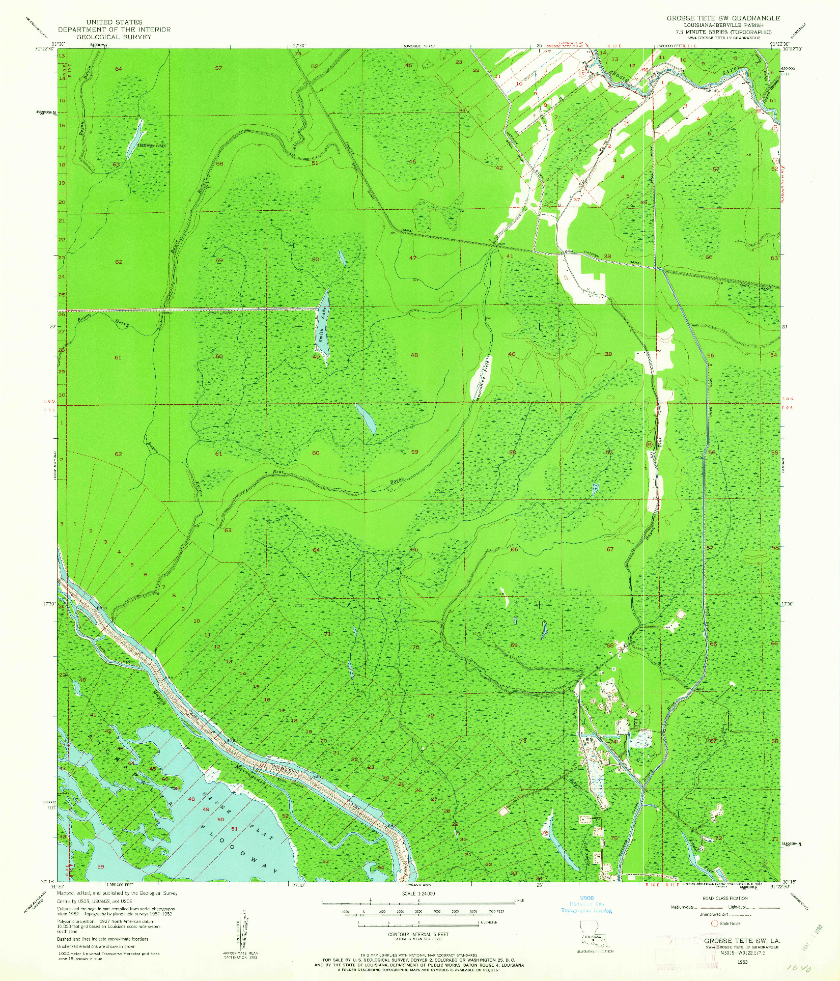 USGS 1:24000-SCALE QUADRANGLE FOR GROSSE TETE SW, LA 1953