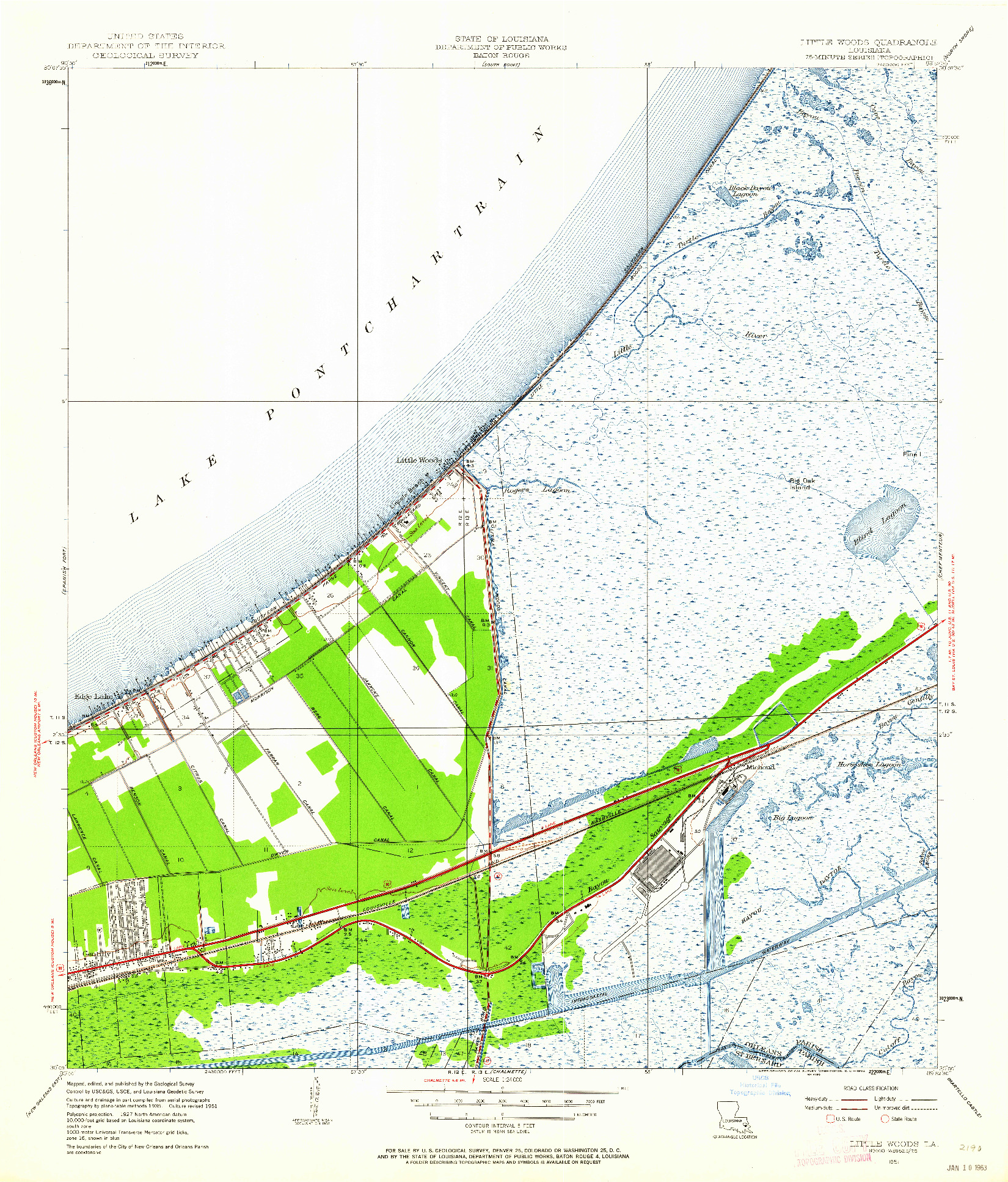 USGS 1:24000-SCALE QUADRANGLE FOR LITTLE WOODS, LA 1951