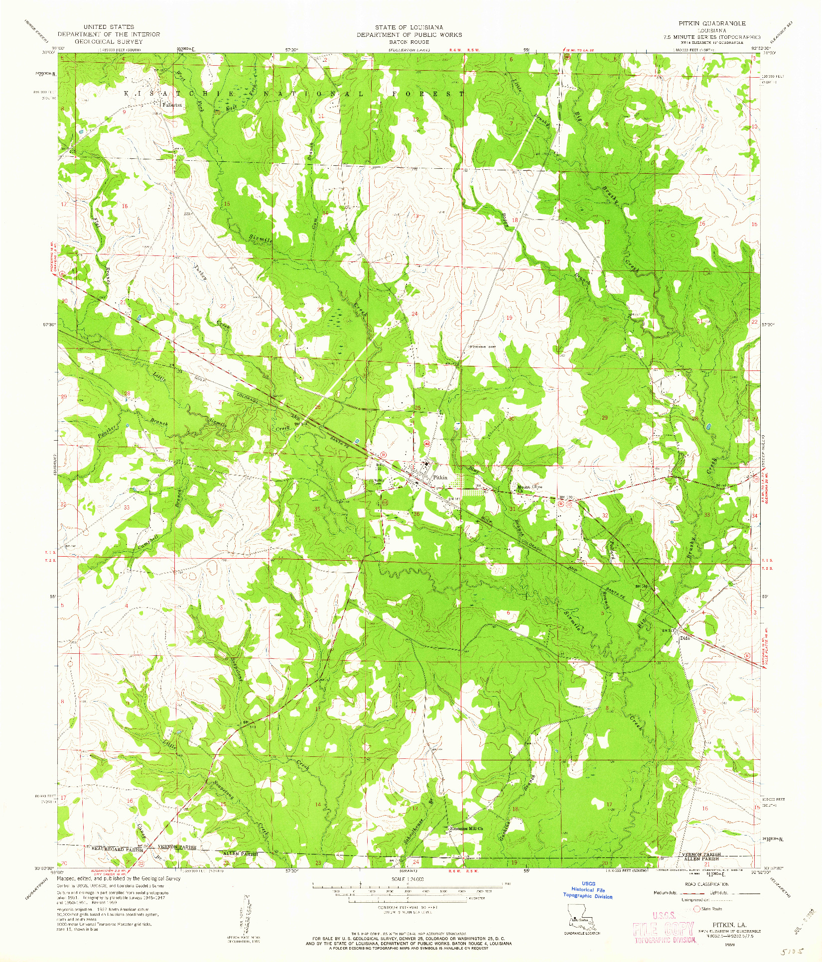 USGS 1:24000-SCALE QUADRANGLE FOR PITKIN, LA 1959