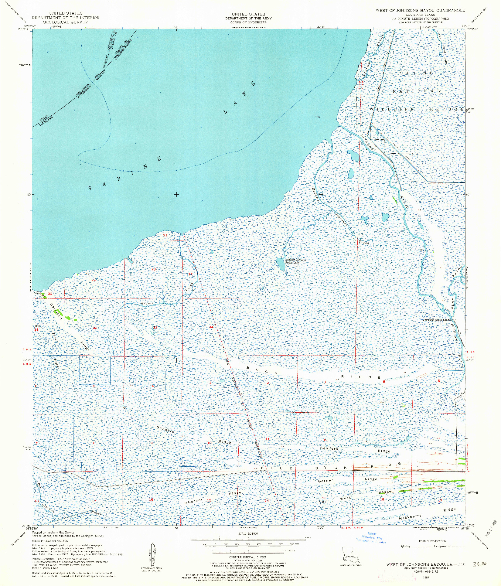 USGS 1:24000-SCALE QUADRANGLE FOR WEST OF JOHNSON BAYOU, LA 1957