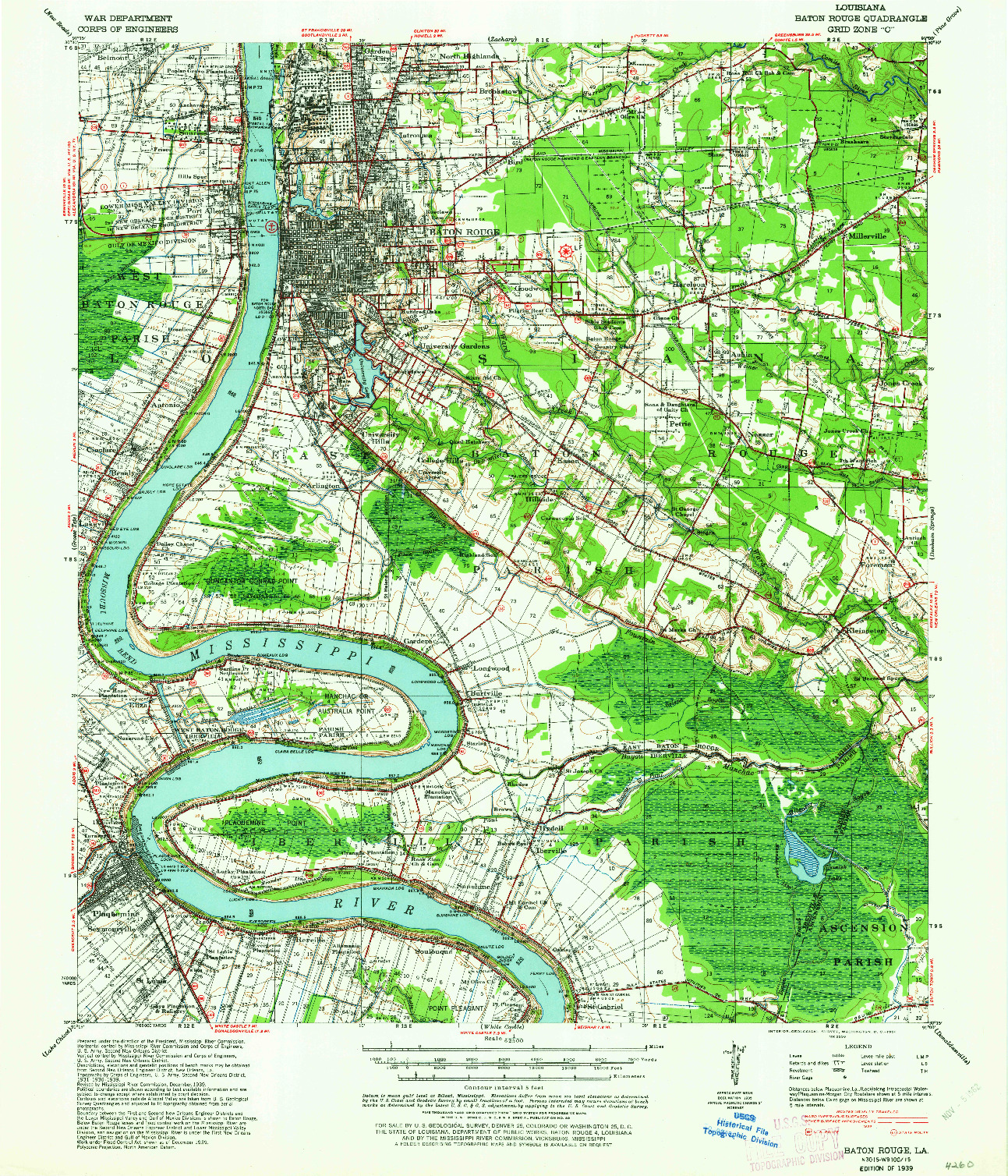 USGS 1:62500-SCALE QUADRANGLE FOR BATON ROUGE, LA 1939