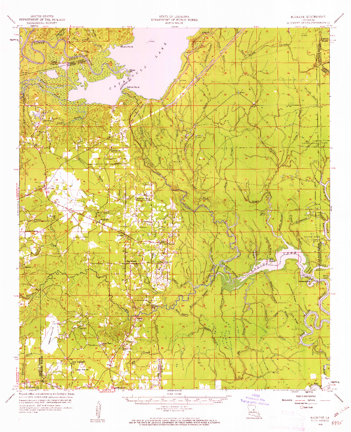 USGS 1:62500-SCALE QUADRANGLE FOR BUCKEYE, LA 1959