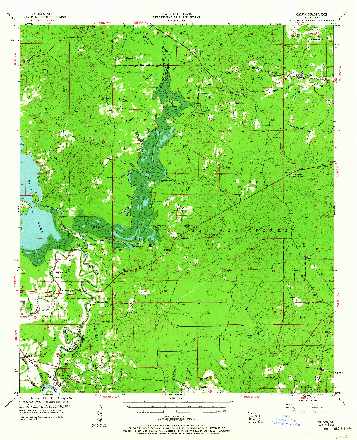 USGS 1:62500-SCALE QUADRANGLE FOR CALVIN, LA 1955