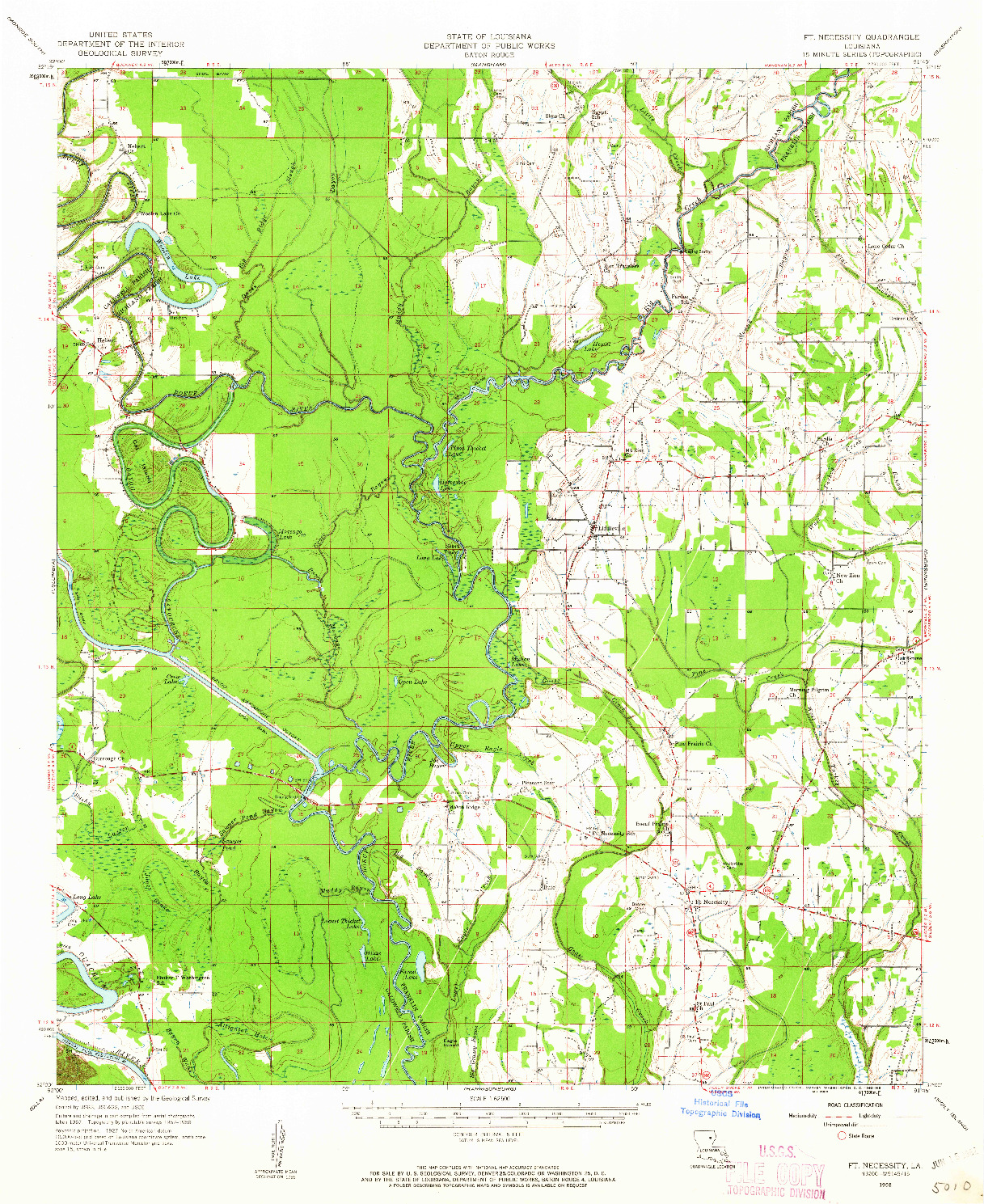 USGS 1:62500-SCALE QUADRANGLE FOR FORT NECESSITY, LA 1958