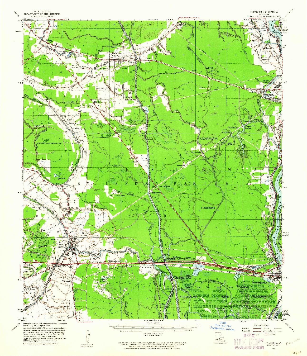 USGS 1:62500-SCALE QUADRANGLE FOR PALMETTO, LA 1959
