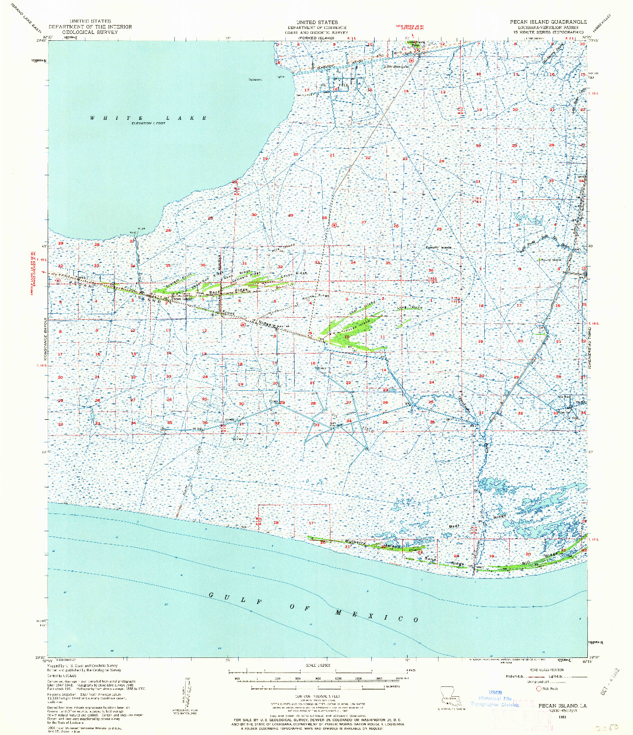 USGS 1:62500-SCALE QUADRANGLE FOR PECAN ISLAND, LA 1951