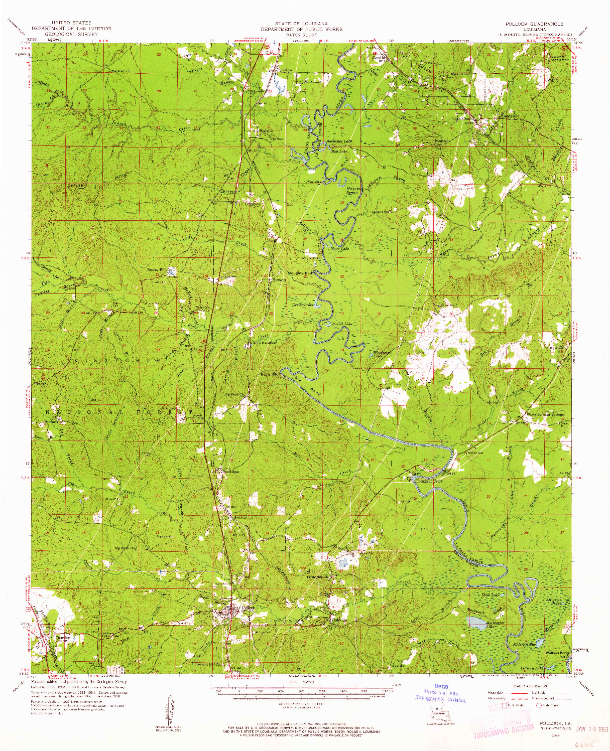 USGS 1:62500-SCALE QUADRANGLE FOR POLLOCK, LA 1958