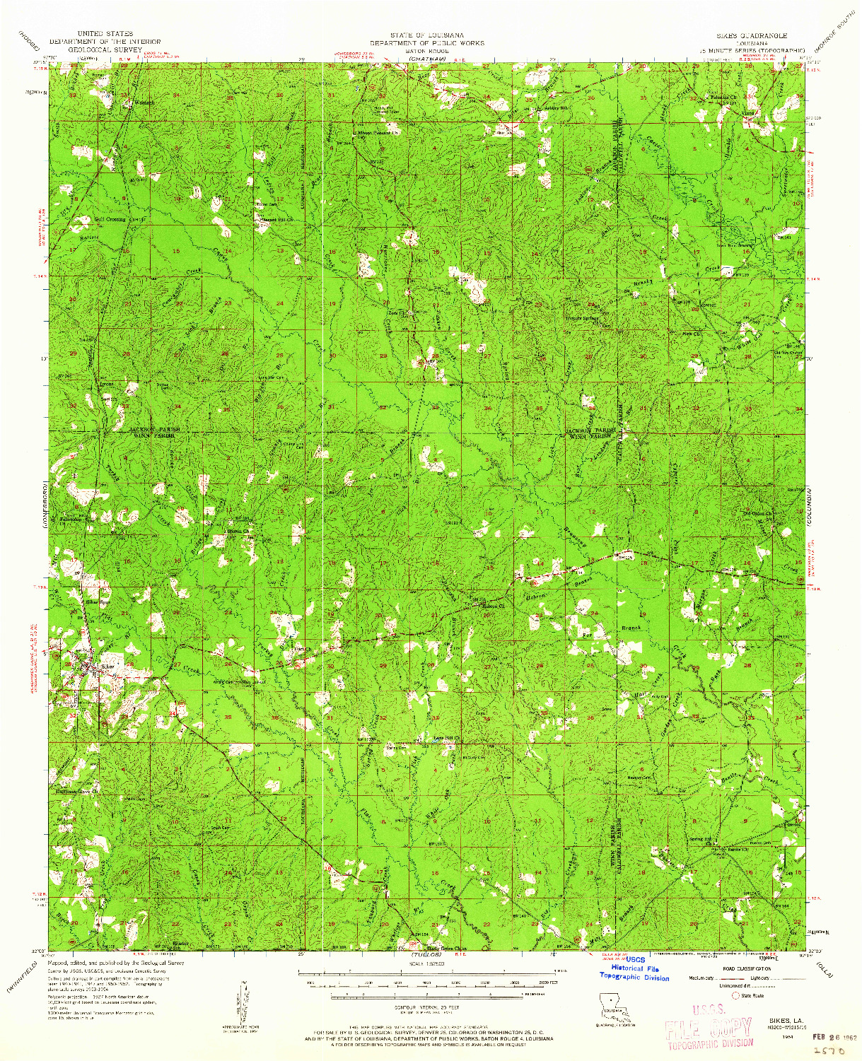 USGS 1:62500-SCALE QUADRANGLE FOR SIKES, LA 1954