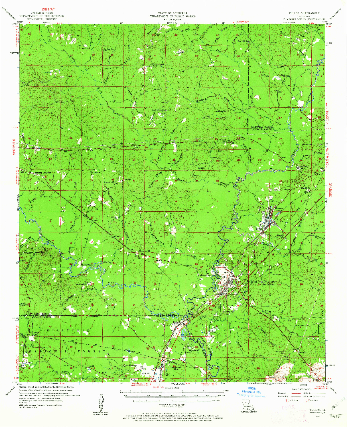 USGS 1:62500-SCALE QUADRANGLE FOR TULLOS, LA 1954