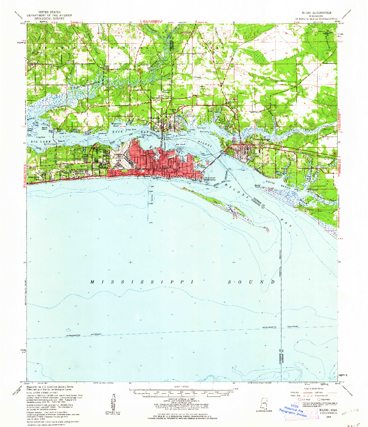 USGS 1:62500-SCALE QUADRANGLE FOR BILOXI, MS 1954