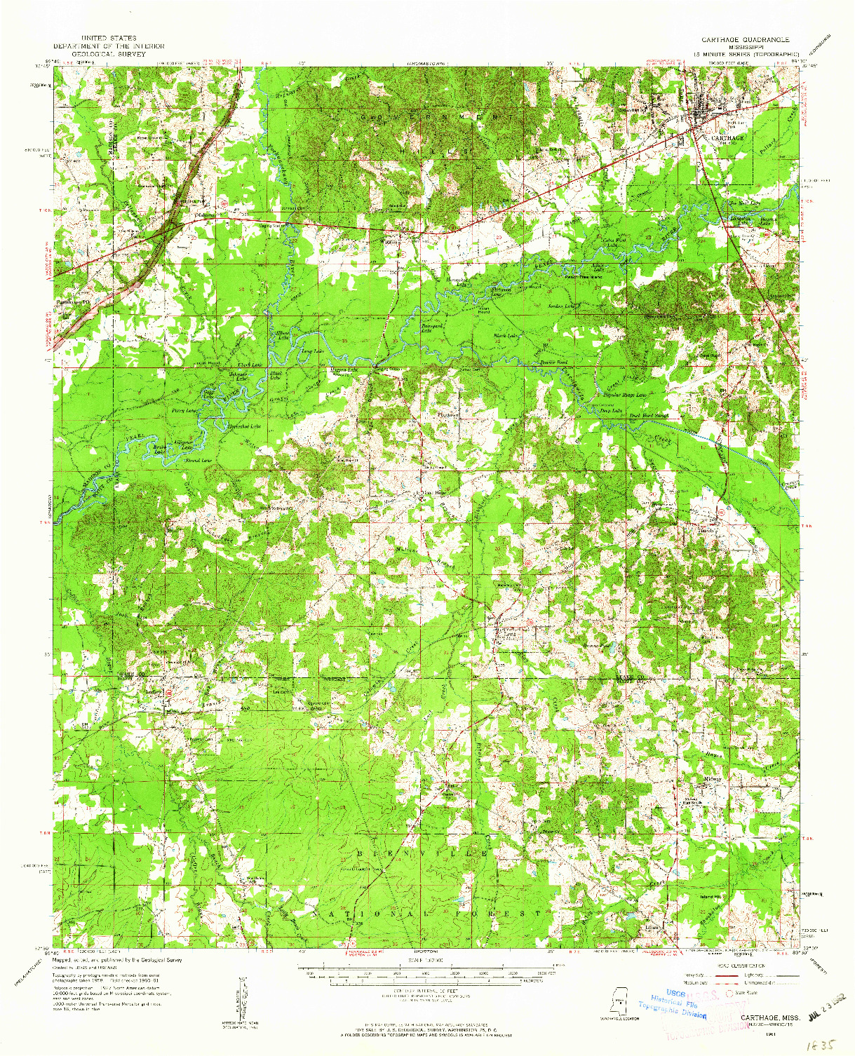 USGS 1:62500-SCALE QUADRANGLE FOR CARTHAGE, MS 1961